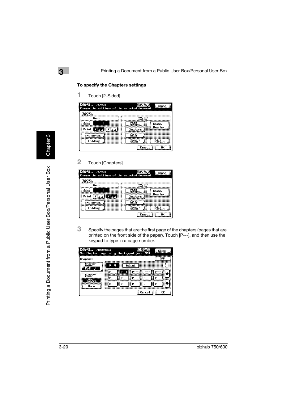 To specify the chapters settings, To specify the chapters settings -20 | Konica Minolta bizhub 750 User Manual | Page 59 / 218