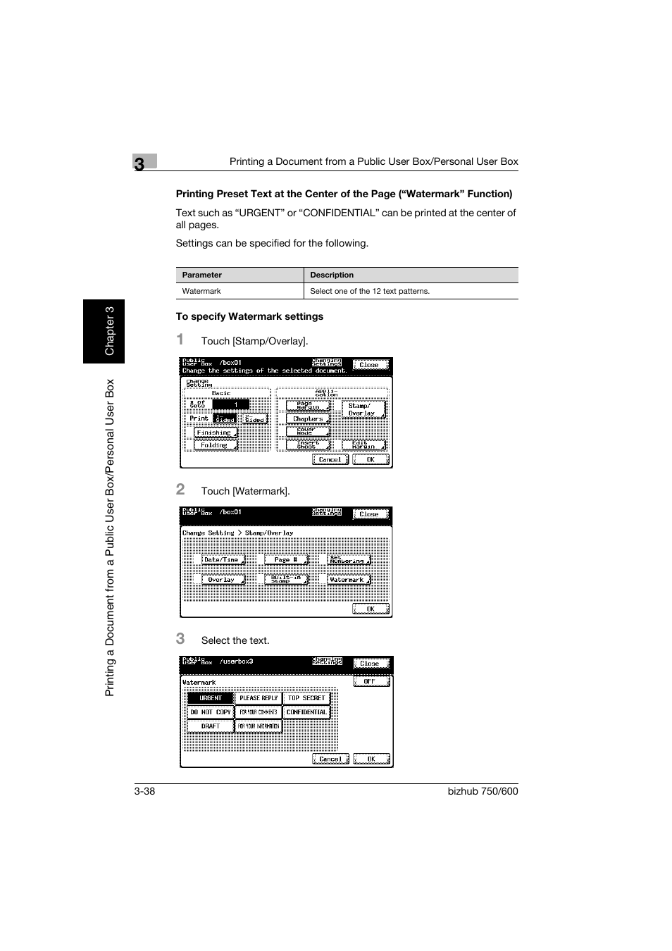 To specify watermark settings, P. 3-38 | Konica Minolta bizhub 750 User Manual | Page 77 / 218