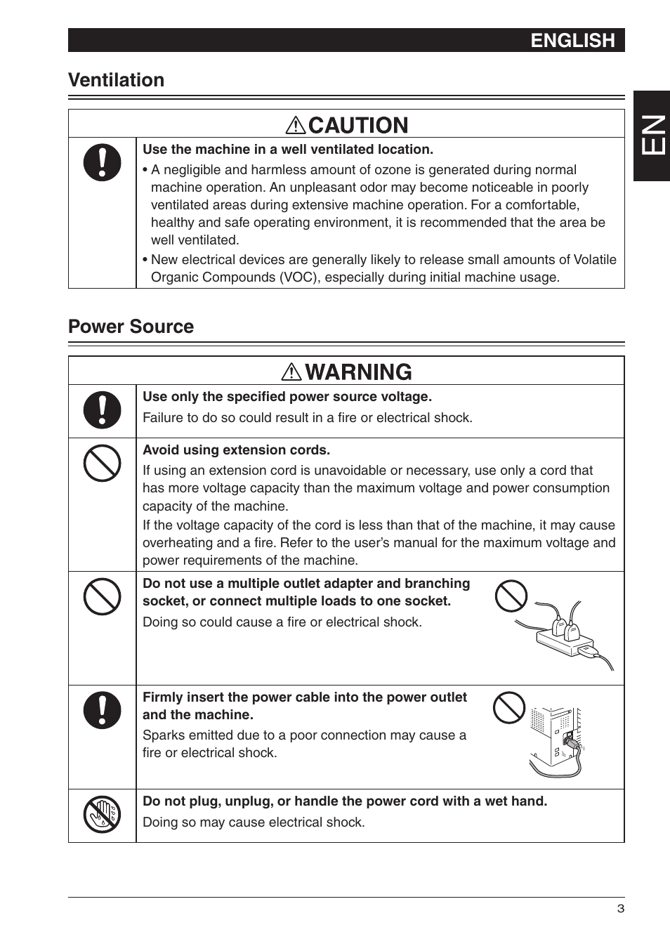 English, Ventilation, Power source | Konica Minolta bizhub 25 User Manual | Page 5 / 28