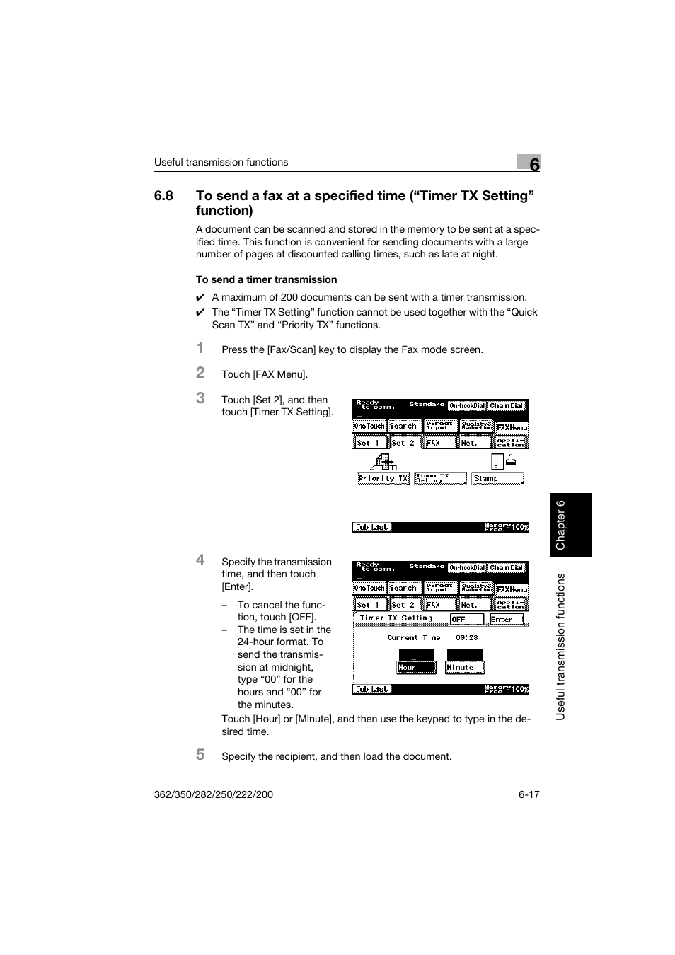 To send a timer transmission, To send a timer transmission -17 | Konica Minolta bizhub 222 User Manual | Page 116 / 366