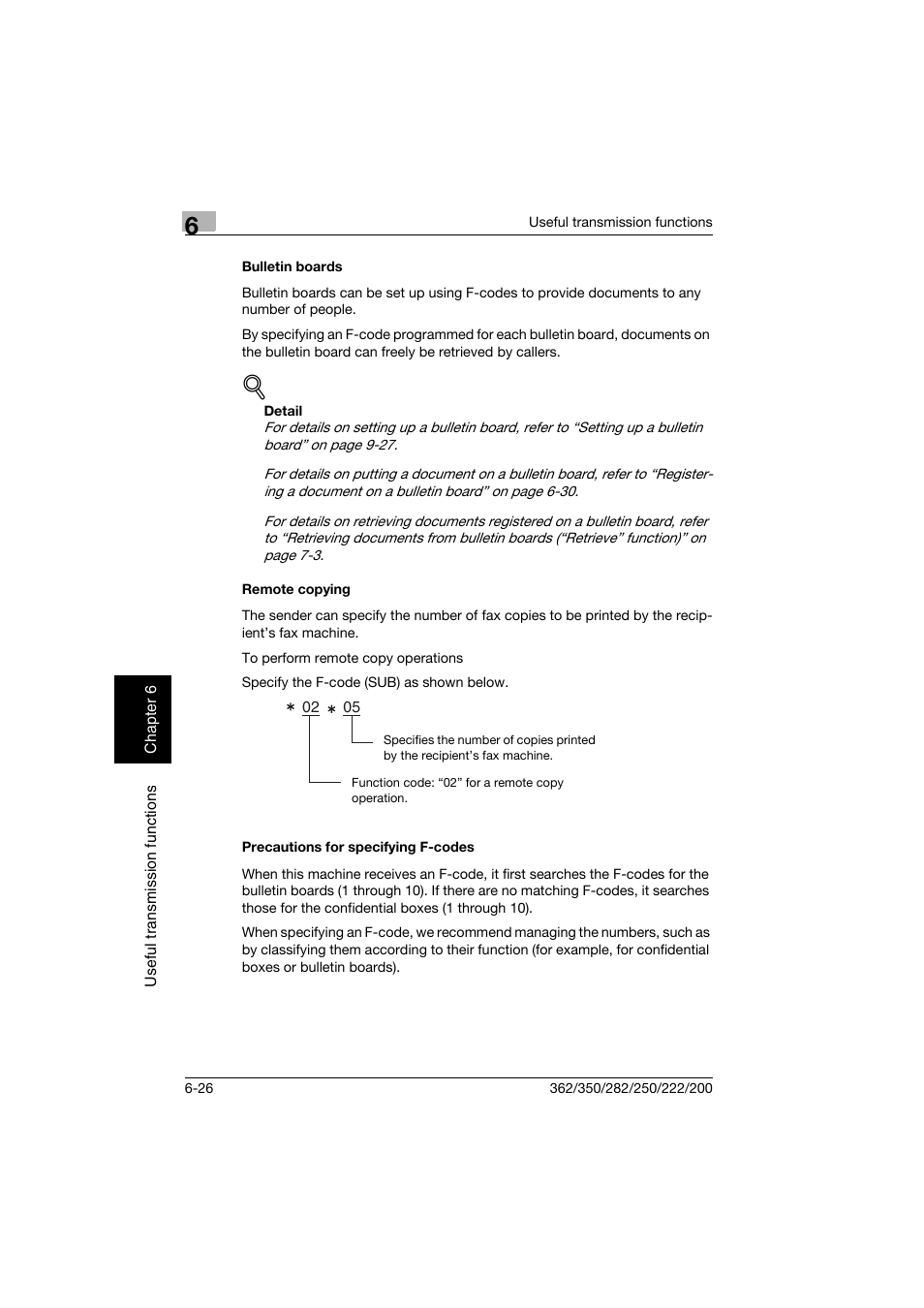 Bulletin boards, Remote copying, Precautions for specifying f-codes | Konica Minolta bizhub 222 User Manual | Page 125 / 366