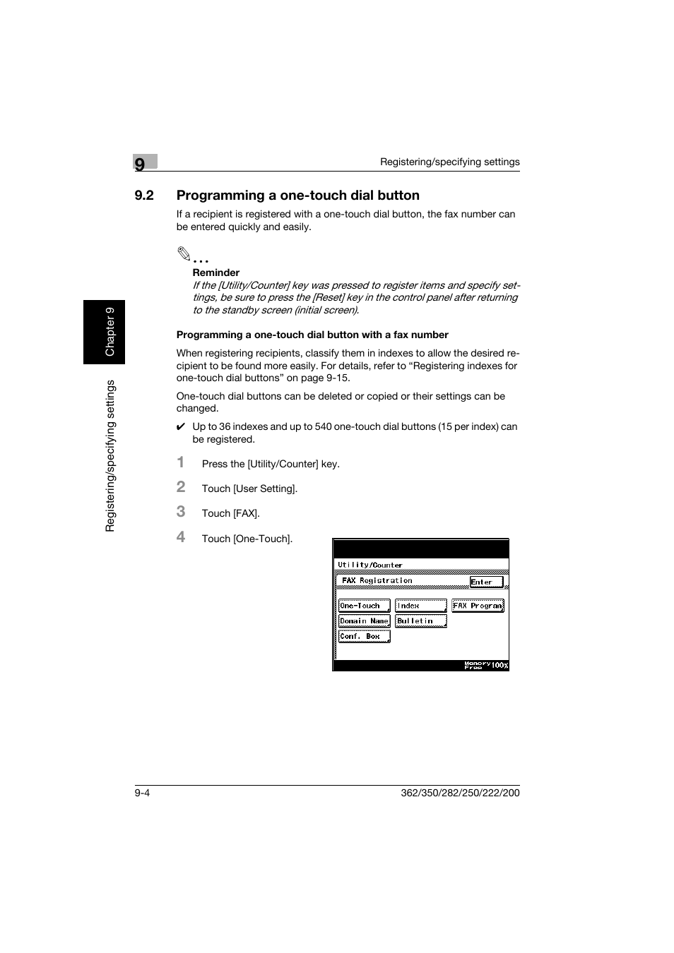 2 programming a one-touch dial button, Programming a one-touch dial button -4 | Konica Minolta bizhub 222 User Manual | Page 151 / 366
