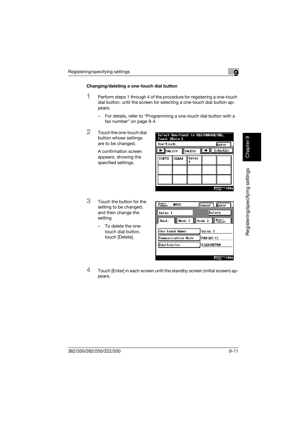 Changing/deleting a one-touch dial button, Changing/deleting a one-touch dial button -11 | Konica Minolta bizhub 222 User Manual | Page 158 / 366