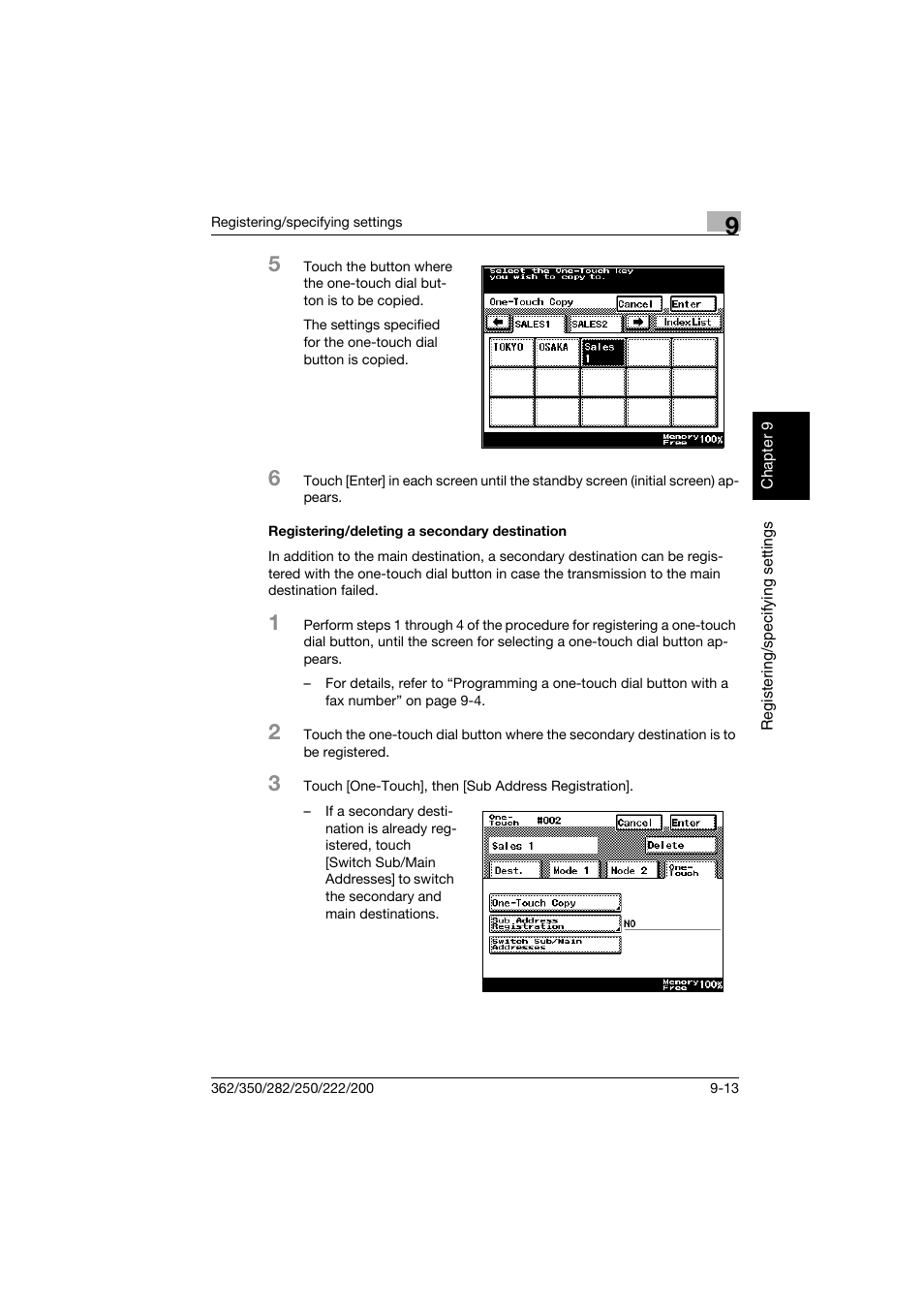 Registering/deleting a secondary destination, Registering/deleting a secondary destination -13 | Konica Minolta bizhub 222 User Manual | Page 160 / 366
