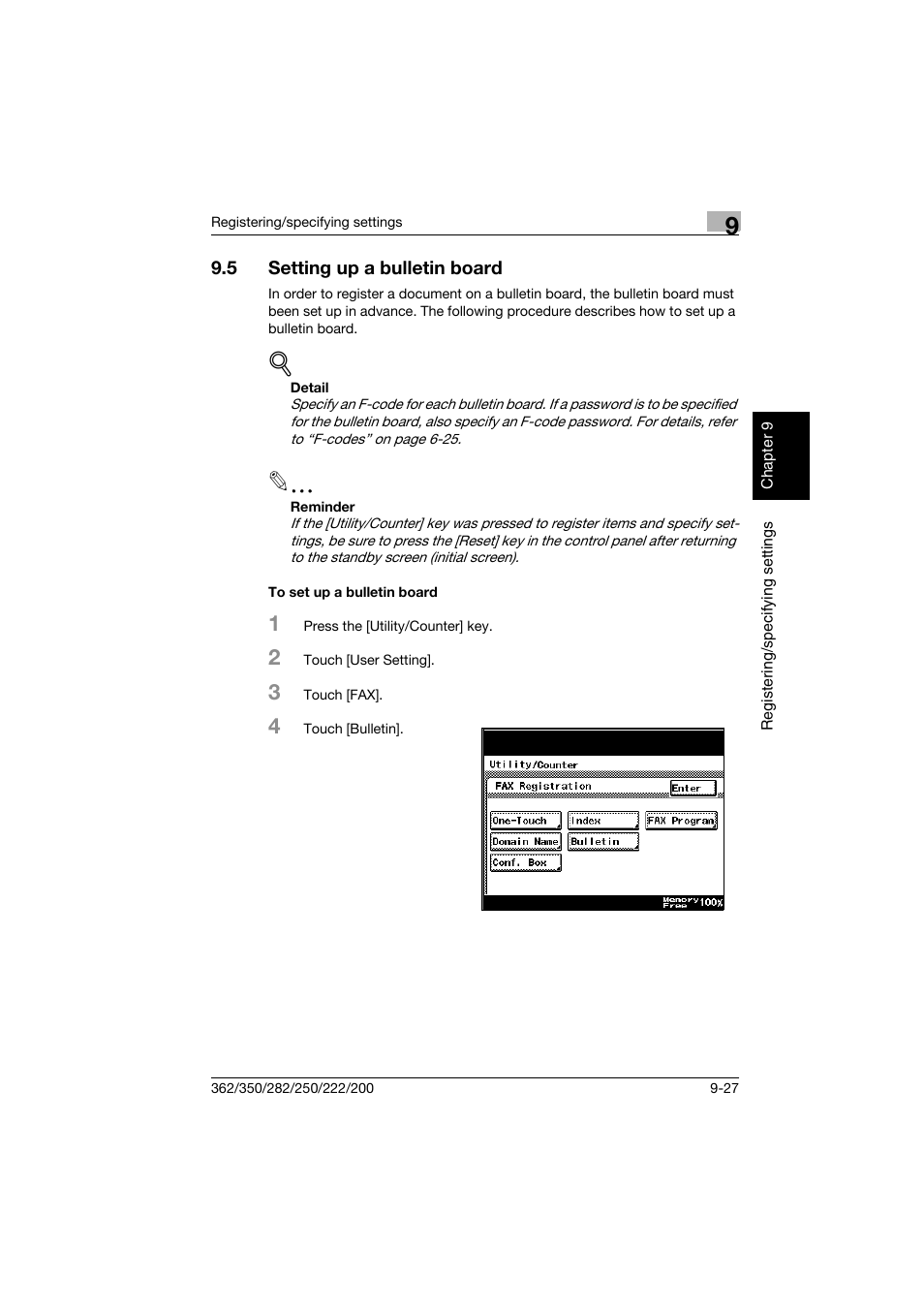 5 setting up a bulletin board, To set up a bulletin board, Setting up a bulletin board -27 | To set up a bulletin board -27 | Konica Minolta bizhub 222 User Manual | Page 174 / 366