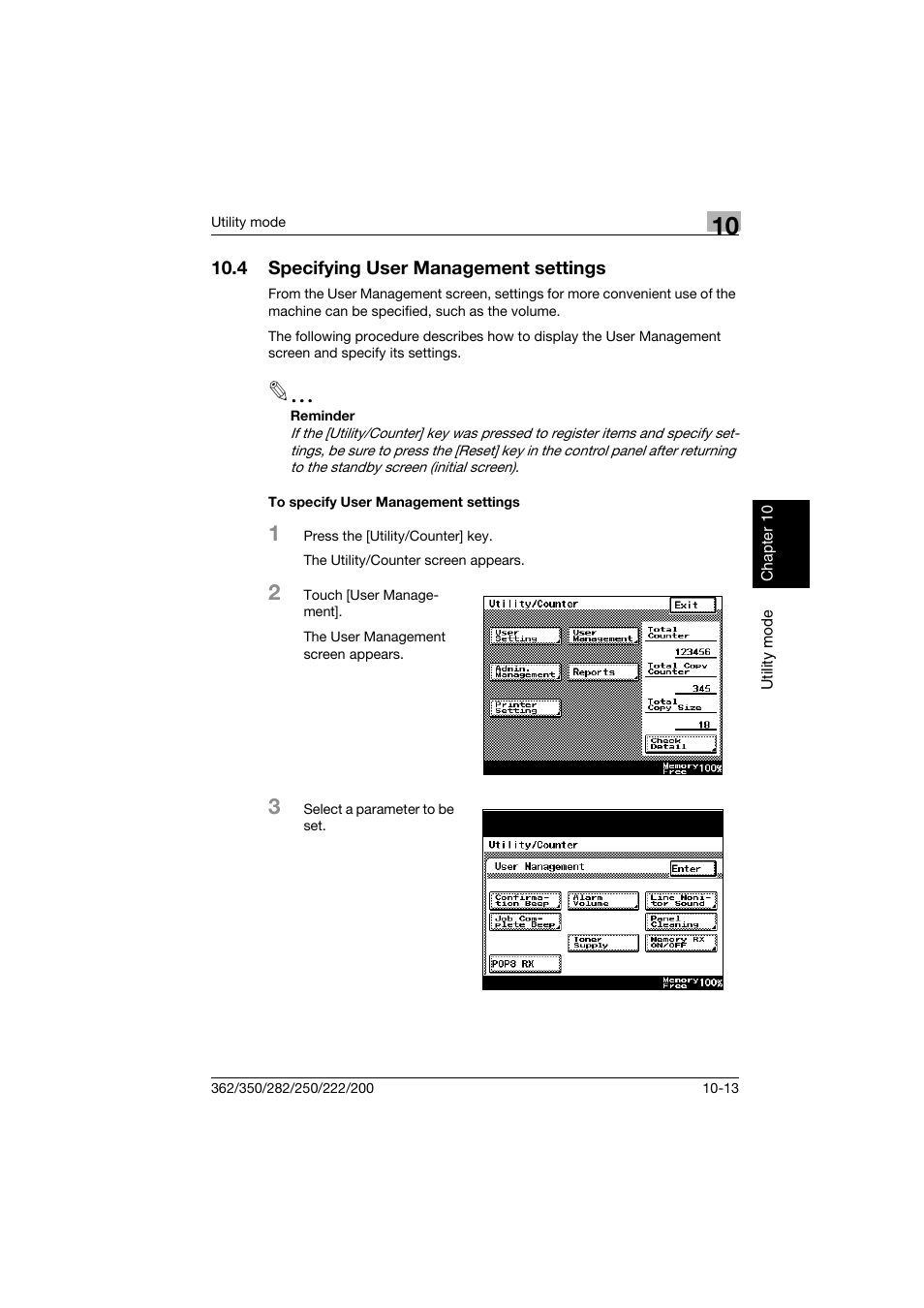 4 specifying user management settings, To specify user management settings, Specifying user management settings -13 | To specify user management settings -13 | Konica Minolta bizhub 222 User Manual | Page 196 / 366
