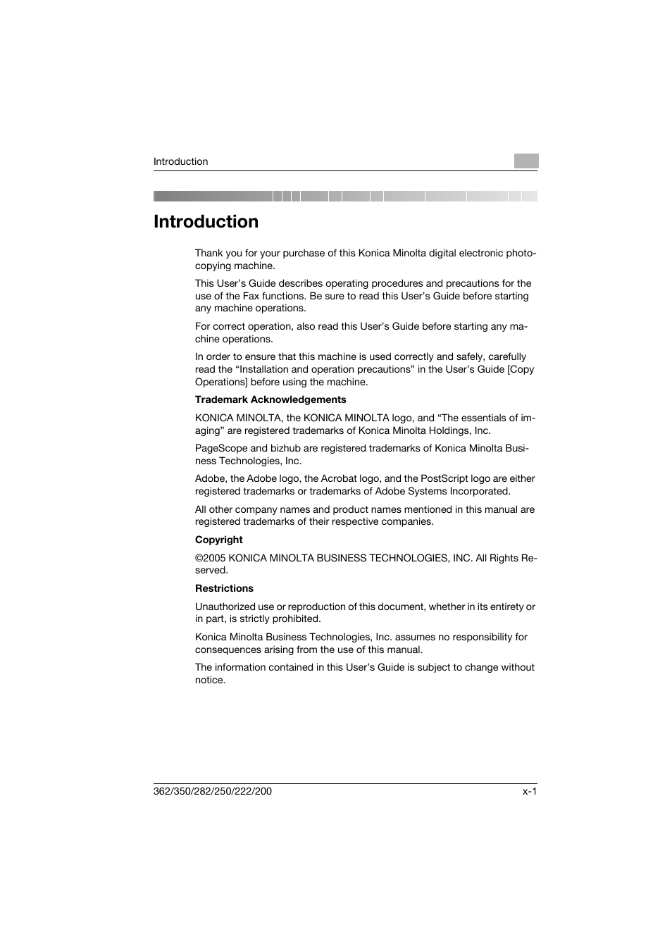 Introduction | Konica Minolta bizhub 222 User Manual | Page 2 / 366