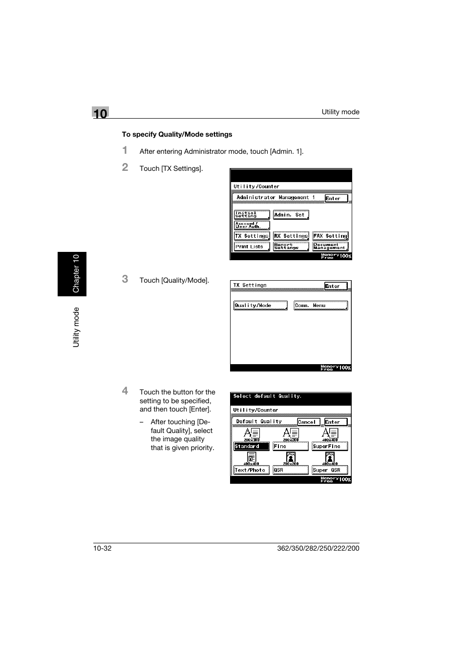 To specify quality/mode settings, To specify quality/mode settings -32 | Konica Minolta bizhub 222 User Manual | Page 215 / 366