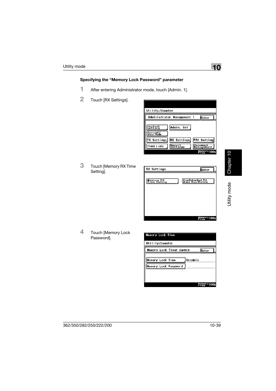 Specifying the “memory lock password” parameter | Konica Minolta bizhub 222 User Manual | Page 222 / 366
