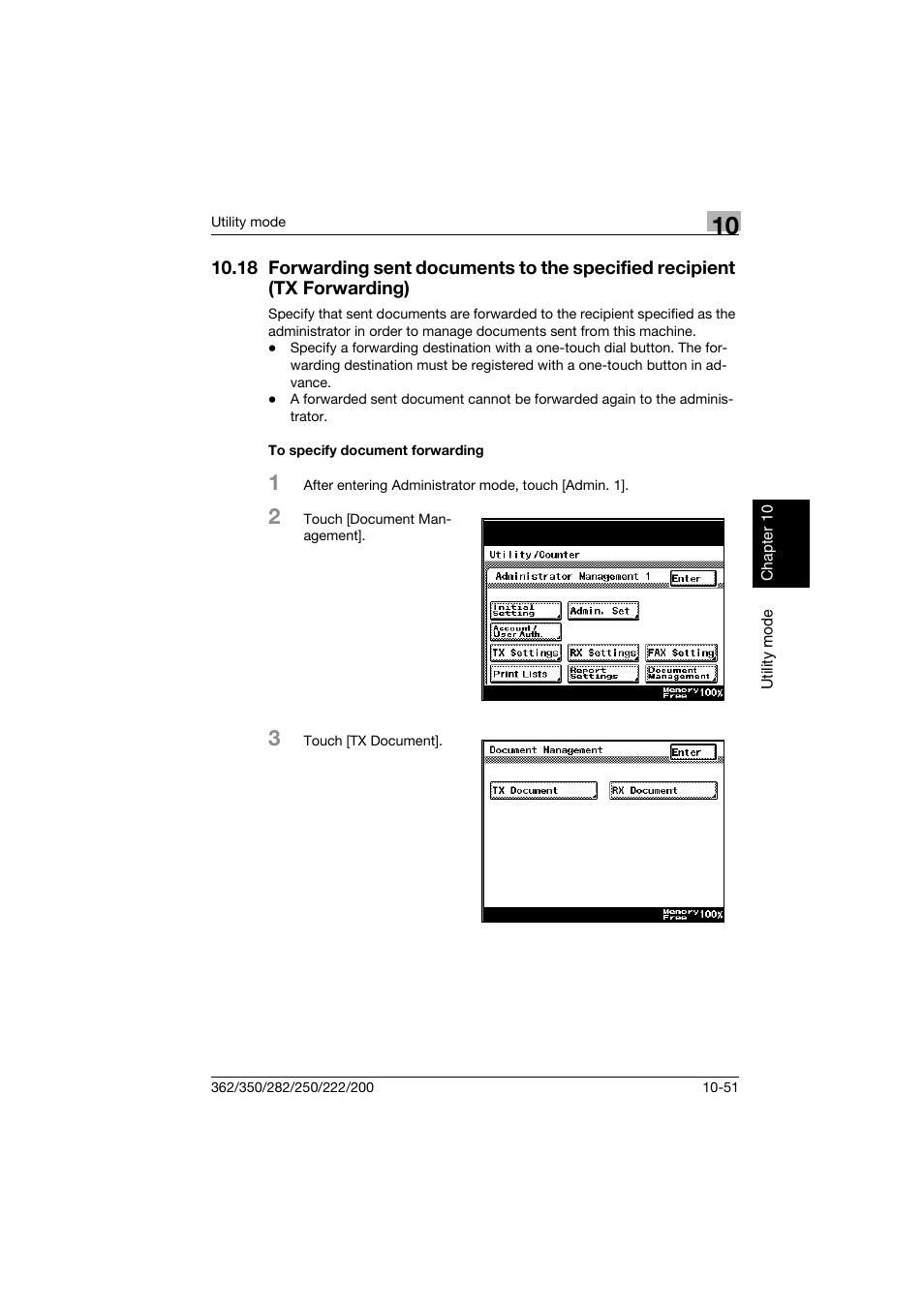 To specify document forwarding, Tx forwarding) -51, To specify document forwarding -51 | P. 10-51 | Konica Minolta bizhub 222 User Manual | Page 234 / 366