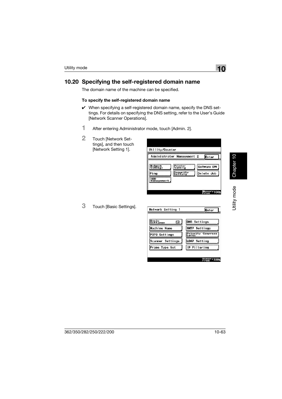 20 specifying the self-registered domain name, To specify the self-registered domain name, 20 specifying the self-registered domain name -63 | To specify the self-registered domain name -63, P. 10-63 | Konica Minolta bizhub 222 User Manual | Page 246 / 366