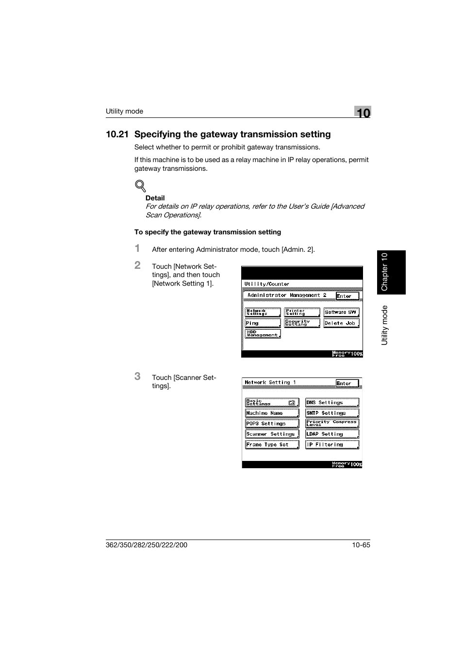 21 specifying the gateway transmission setting, To specify the gateway transmission setting, 21 specifying the gateway transmission setting -65 | To specify the gateway transmission setting -65, P. 10-65 | Konica Minolta bizhub 222 User Manual | Page 248 / 366