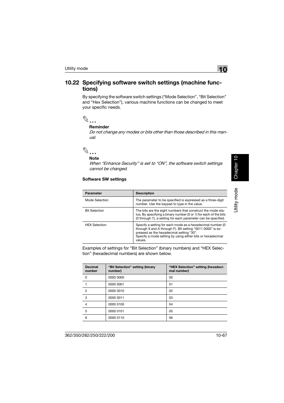 Software sw settings, Software sw settings -67, P. 10-67 | Konica Minolta bizhub 222 User Manual | Page 250 / 366