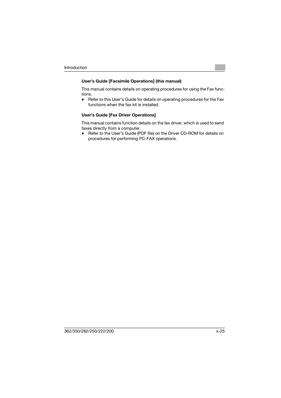 User’s guide [facsimile operations] (this manual), User’s guide [fax driver operations | Konica Minolta bizhub 222 User Manual | Page 26 / 366