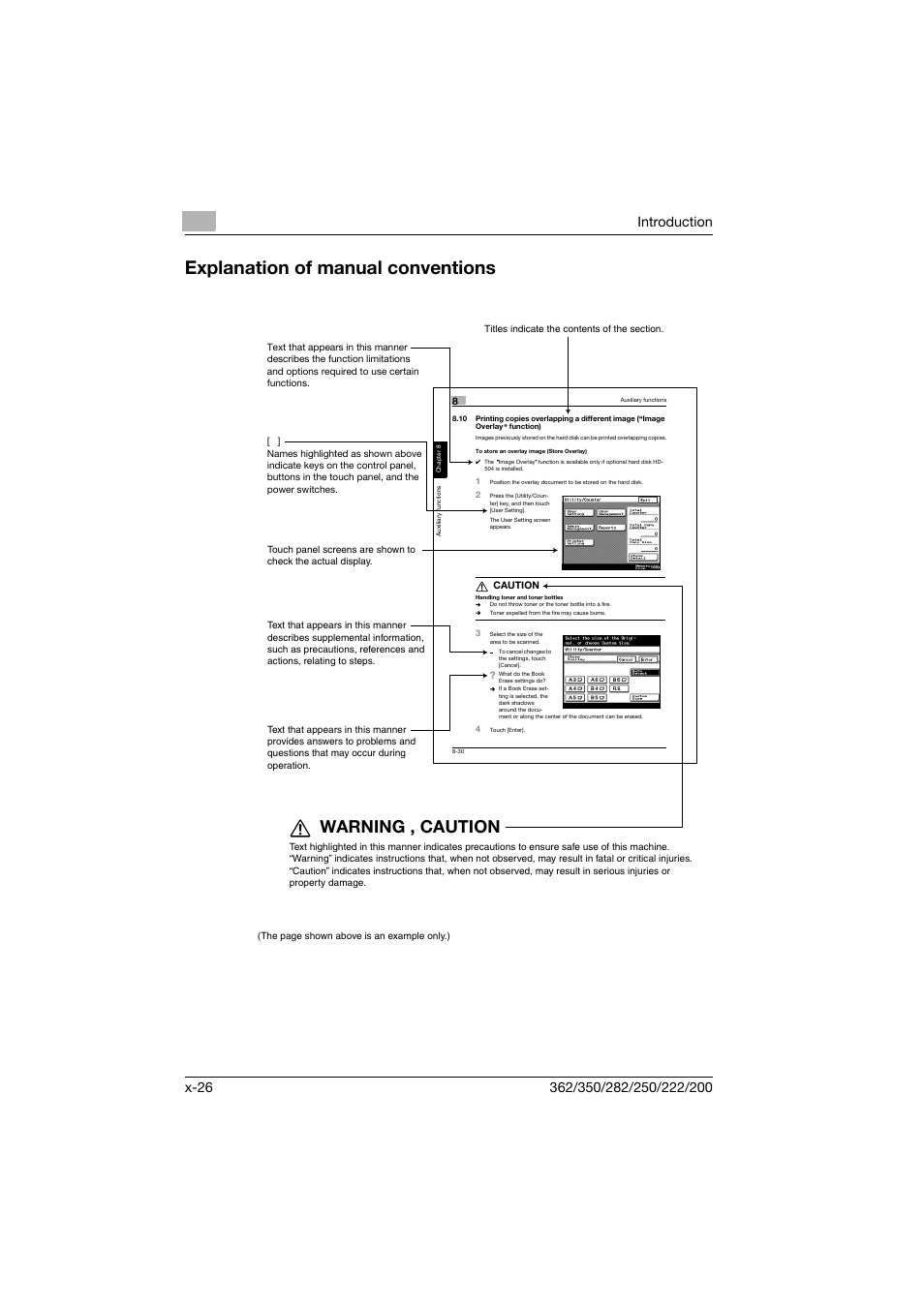 Explanation of manual conventions, Warning , caution | Konica Minolta bizhub 222 User Manual | Page 27 / 366