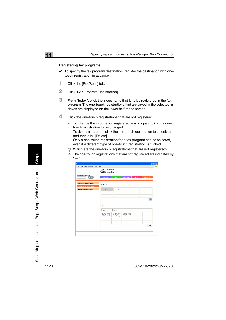Registering fax programs, Registering fax programs -20 | Konica Minolta bizhub 222 User Manual | Page 303 / 366