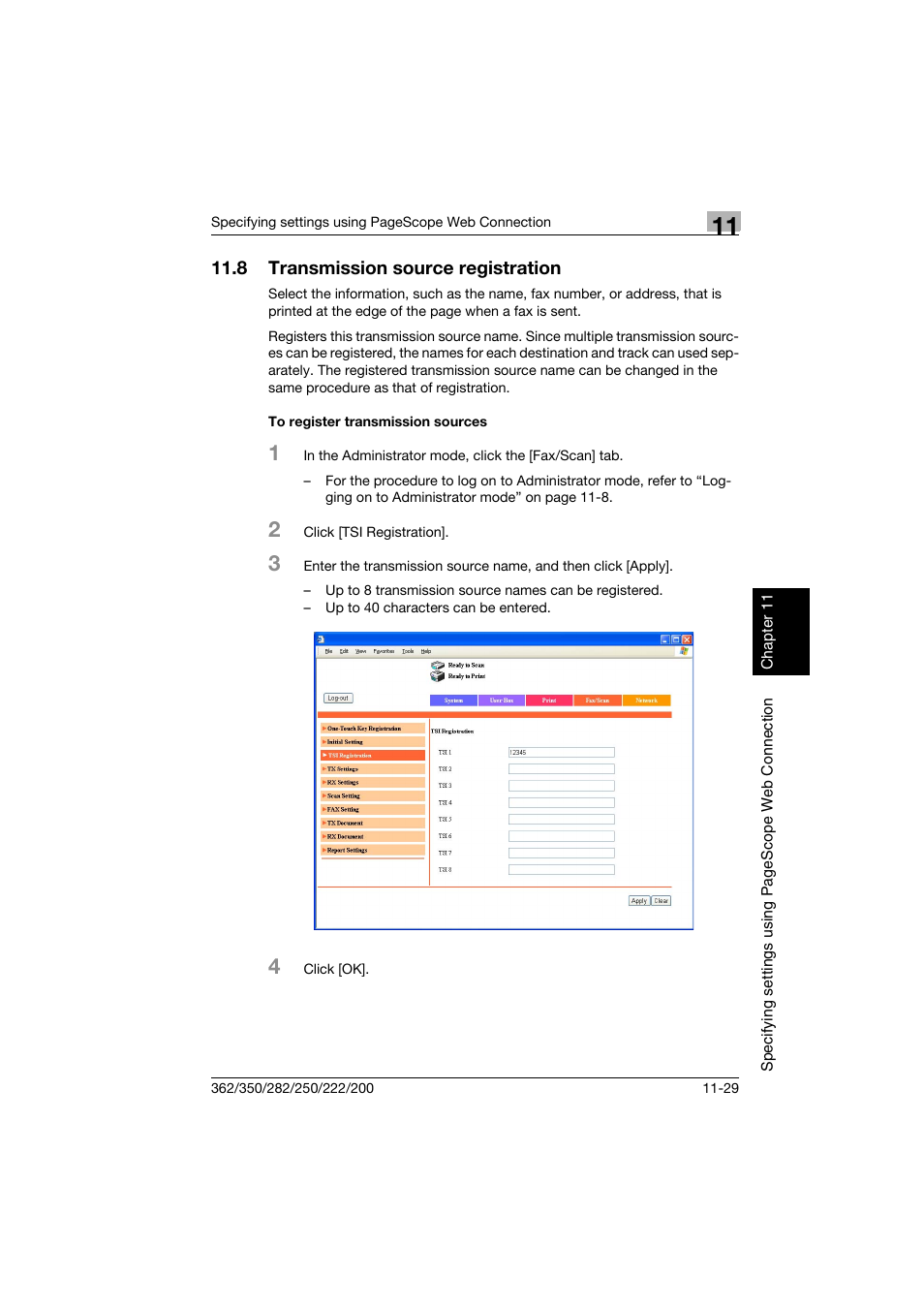 8 transmission source registration, To register transmission sources, Transmission source registration -29 | To register transmission sources -29 | Konica Minolta bizhub 222 User Manual | Page 312 / 366