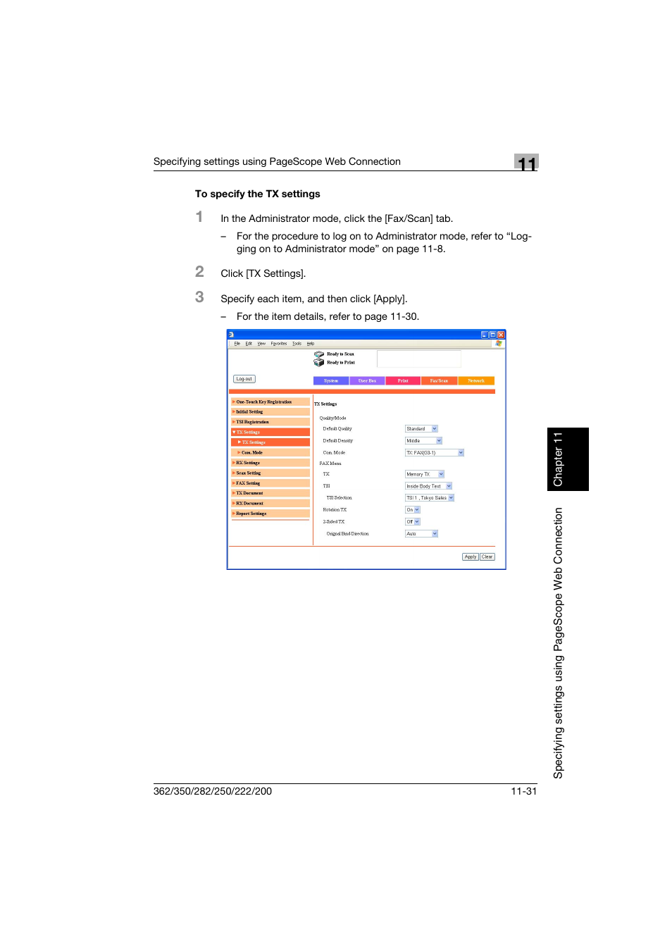 To specify the tx settings, To specify the tx settings -31 | Konica Minolta bizhub 222 User Manual | Page 314 / 366