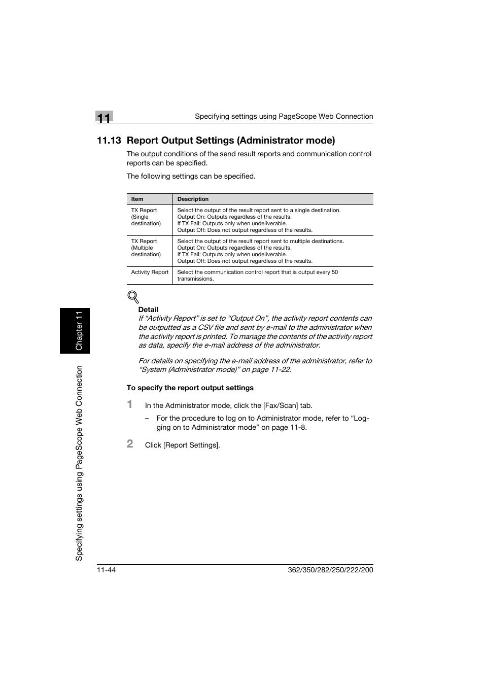 13 report output settings (administrator mode), To specify the report output settings, 13 report output settings (administrator mode) -44 | To specify the report output settings -44 | Konica Minolta bizhub 222 User Manual | Page 327 / 366
