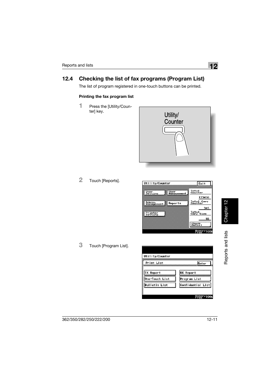 4 checking the list of fax programs (program list), Printing the fax program list, Printing the fax program list -11 | Utility/ counter | Konica Minolta bizhub 222 User Manual | Page 344 / 366