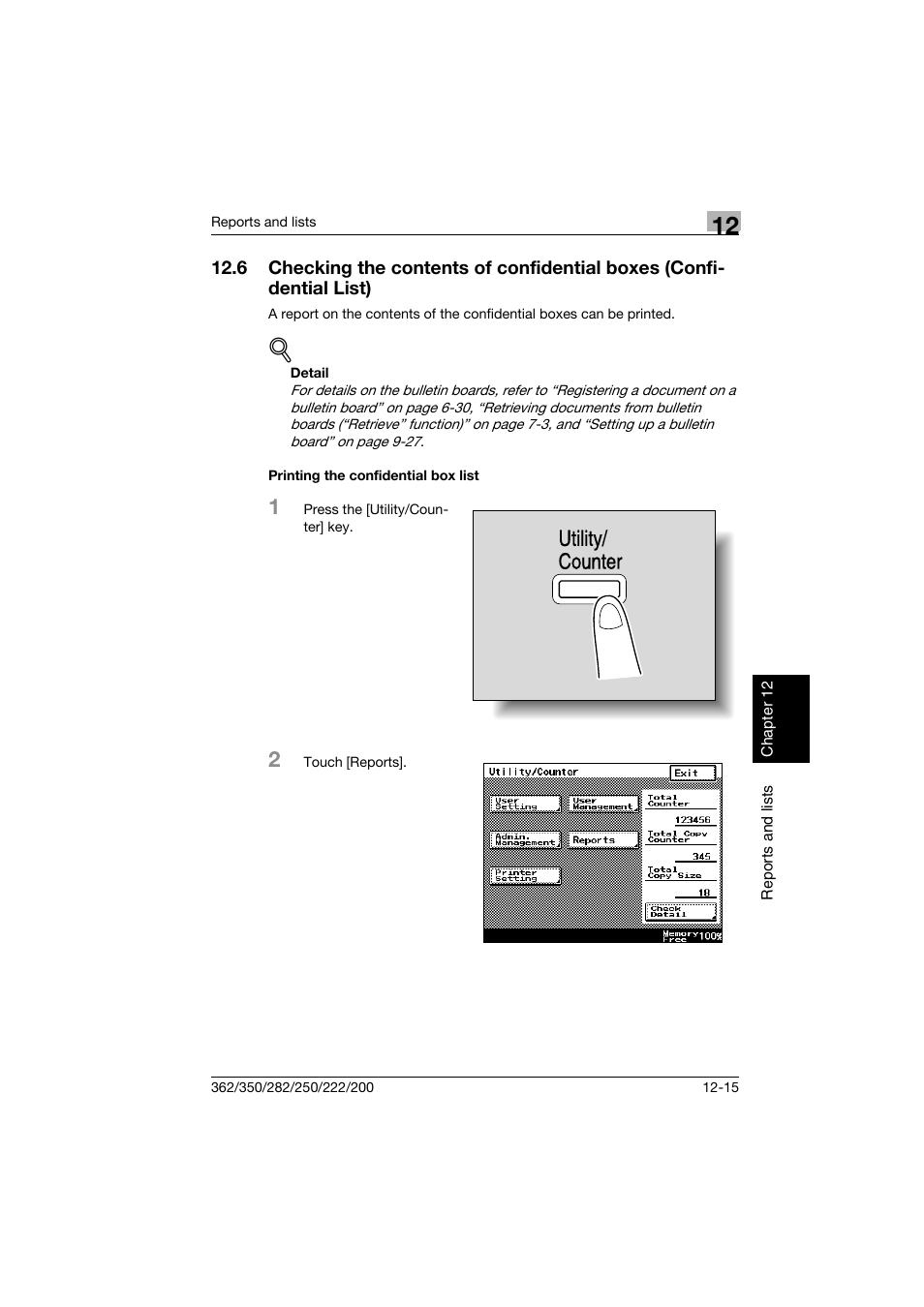 Printing the confidential box list, Printing the confidential box list -15, Utility/ counter | Konica Minolta bizhub 222 User Manual | Page 348 / 366