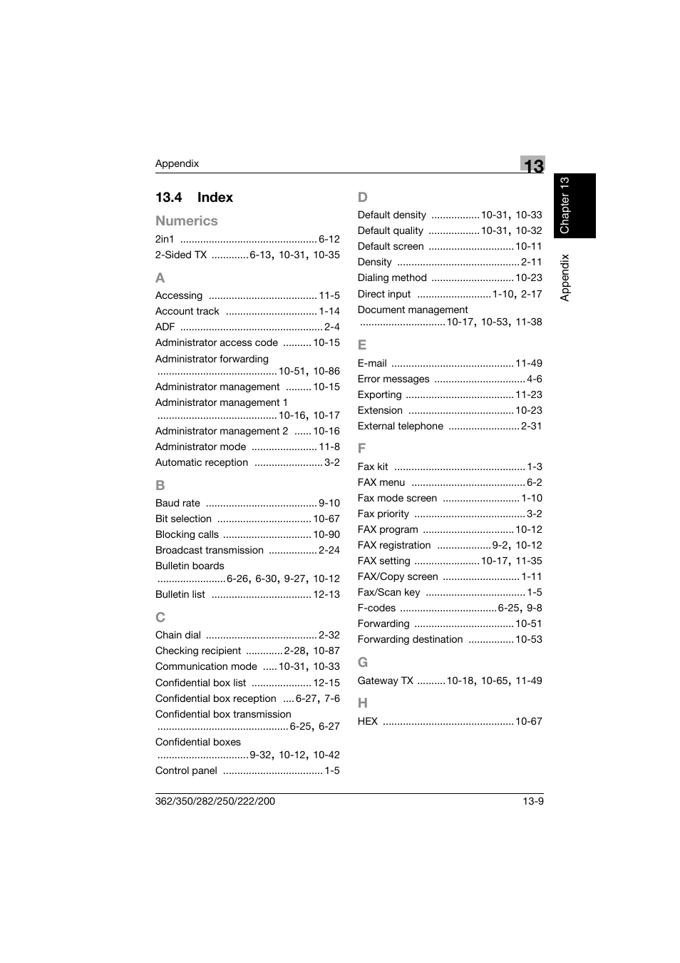 4 index, A to h, Index -9 | Konica Minolta bizhub 222 User Manual | Page 360 / 366