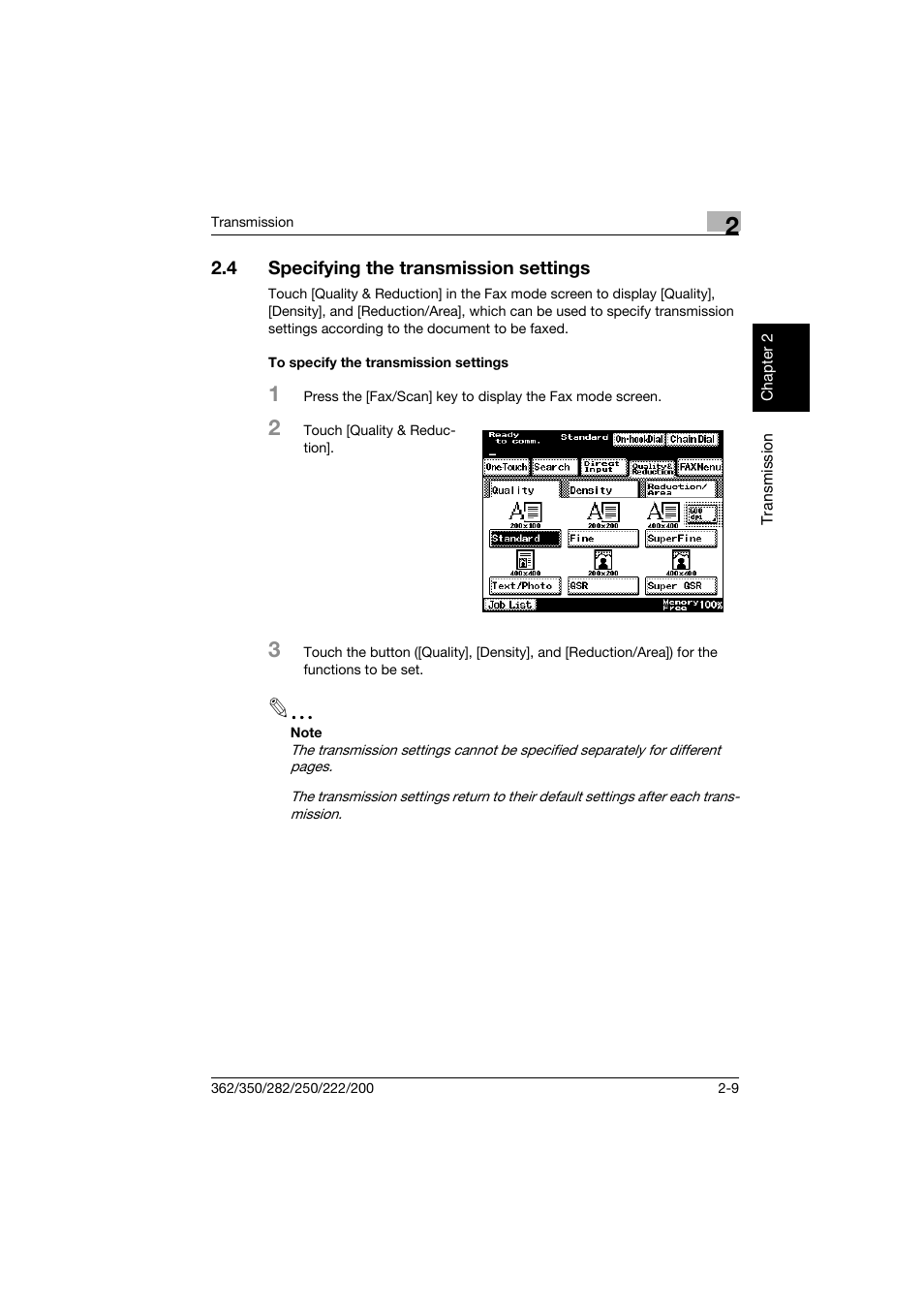 4 specifying the transmission settings, To specify the transmission settings, Specifying the transmission settings -9 | To specify the transmission settings -9 | Konica Minolta bizhub 222 User Manual | Page 52 / 366