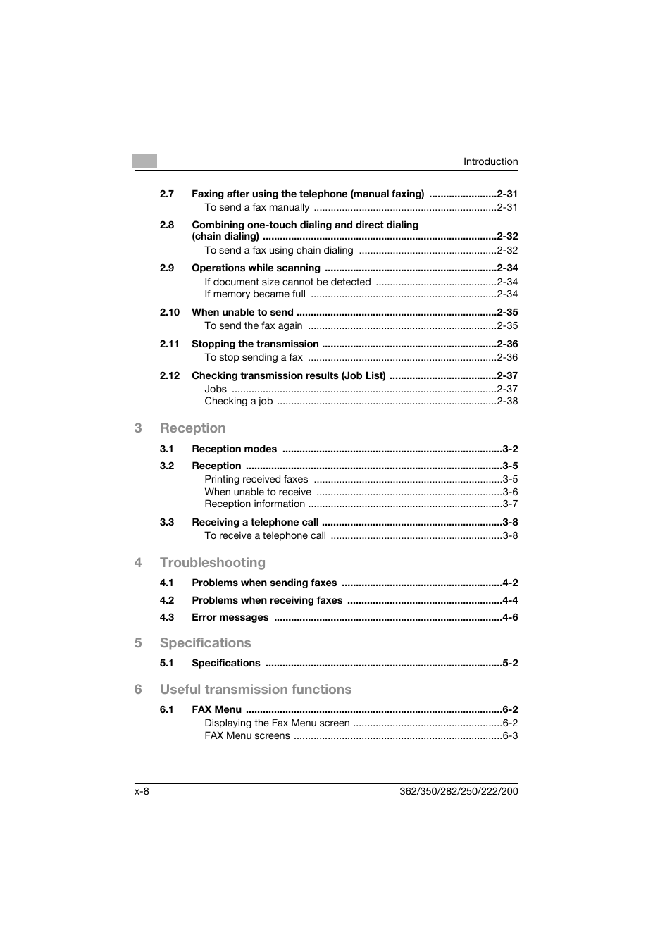 3reception, 4troubleshooting, 5specifications | 6useful transmission functions | Konica Minolta bizhub 222 User Manual | Page 9 / 366