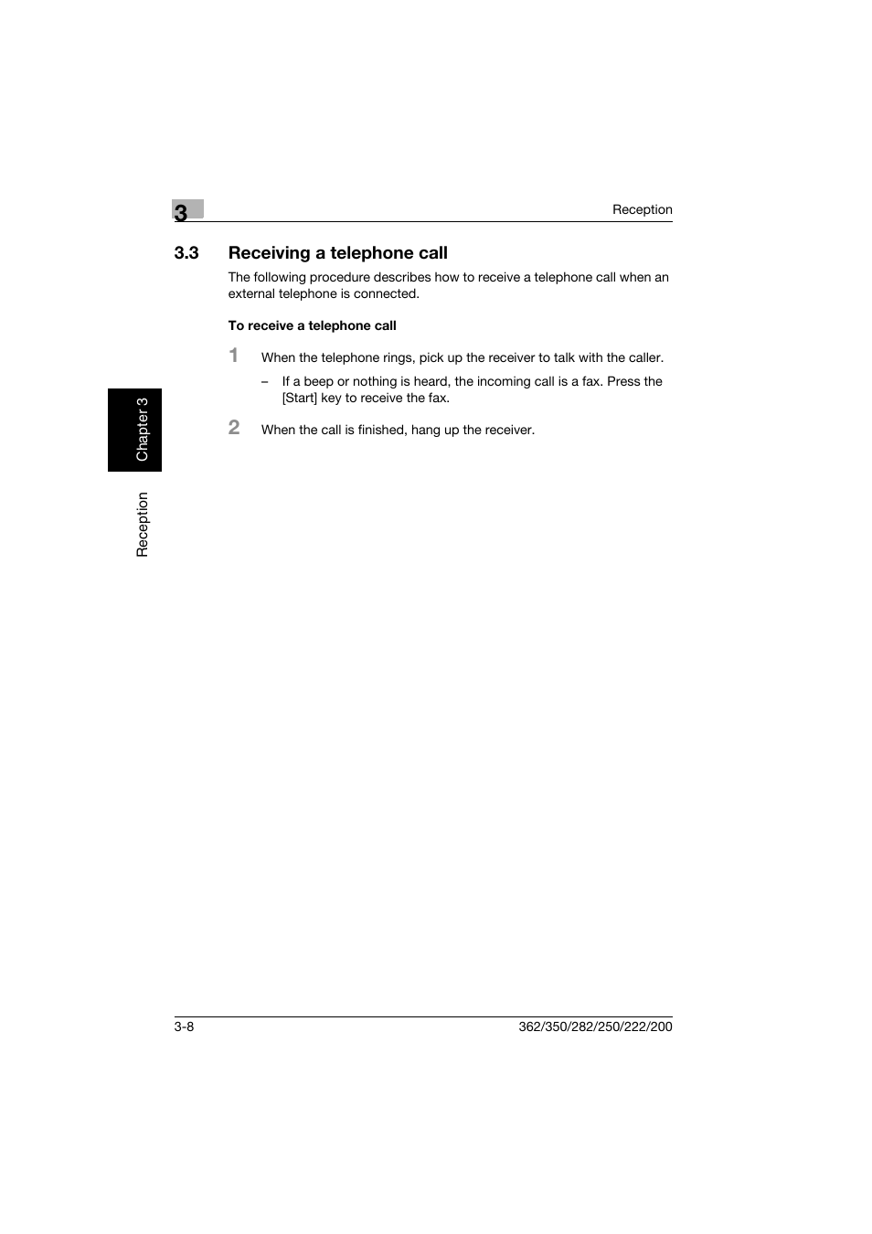 3 receiving a telephone call, To receive a telephone call, Receiving a telephone call -8 | To receive a telephone call -8 | Konica Minolta bizhub 222 User Manual | Page 91 / 366