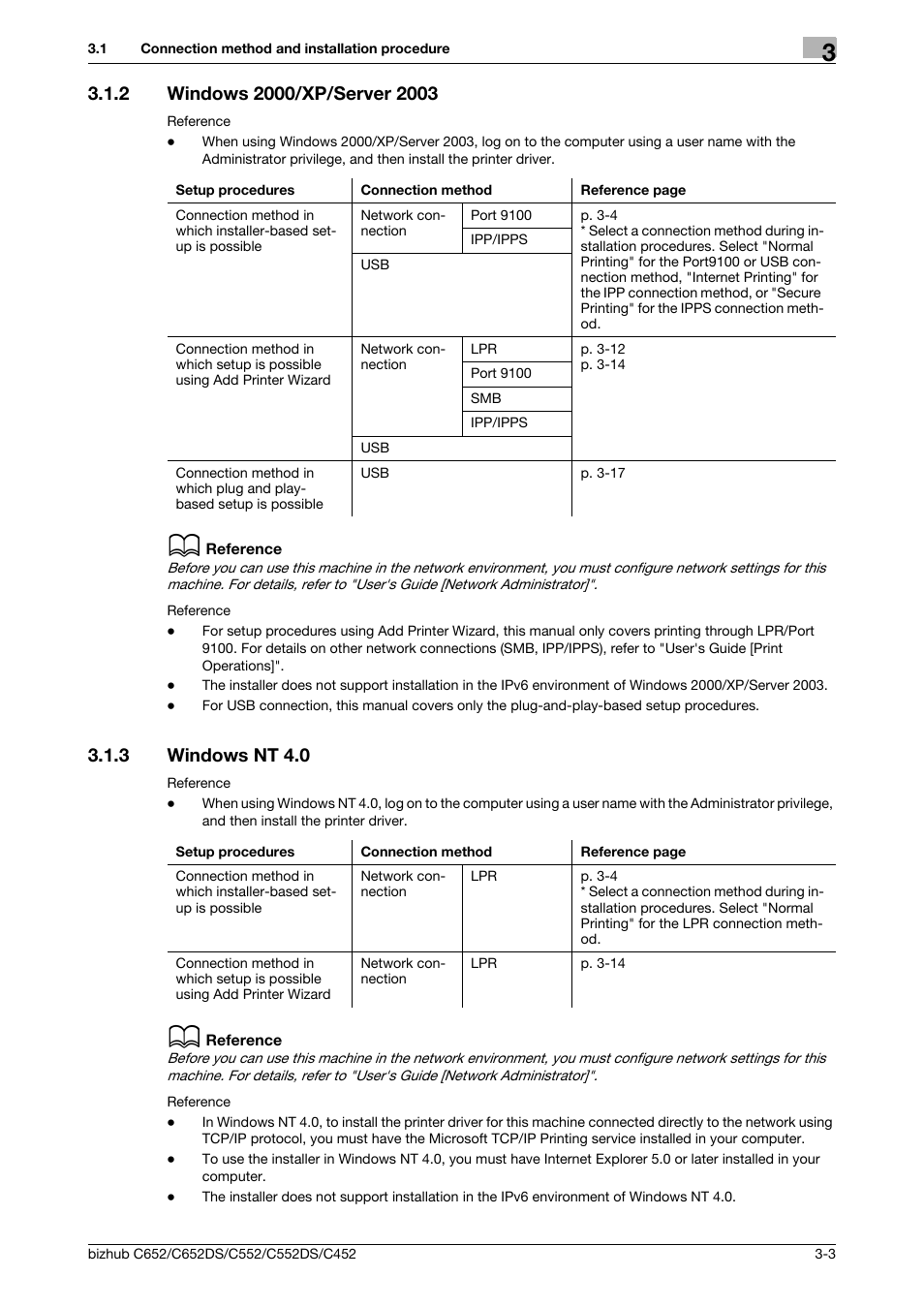 2 windows 2000/xp/server 2003, 3 windows nt 4.0, Windows 2000/xp/server 2003 -3 | Windows nt 4.0 -3 | Konica Minolta BIZHUB C652DS User Manual | Page 14 / 73