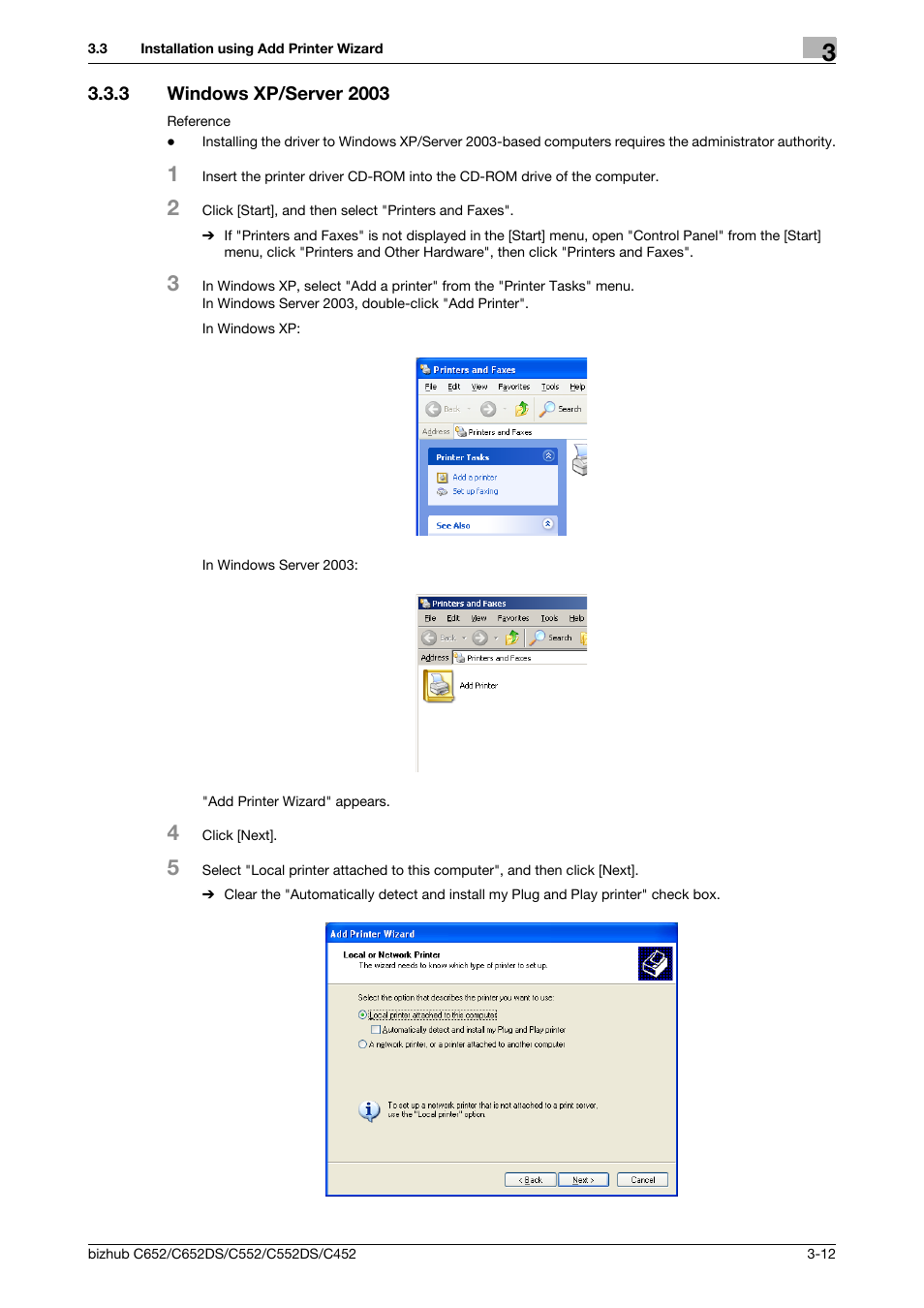 3 windows xp/server 2003, Windows xp/server 2003 -12, P. 3-12 | Konica Minolta BIZHUB C652DS User Manual | Page 23 / 73