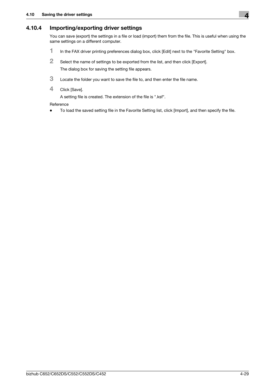 4 importing/exporting driver settings, Importing/exporting driver settings -29 | Konica Minolta BIZHUB C652DS User Manual | Page 60 / 73
