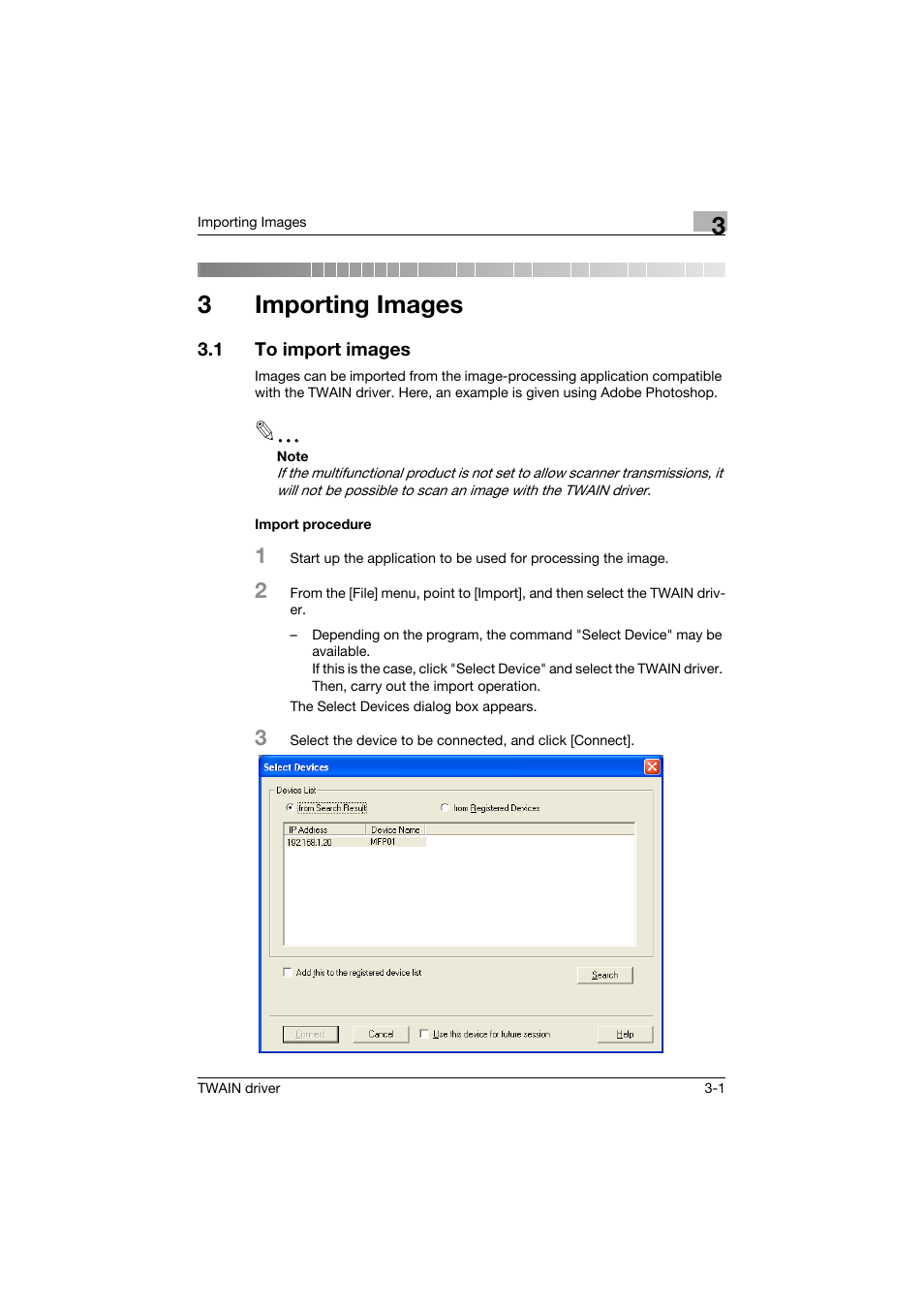 3 importing images, 1 to import images, Import procedure | Importing images, To import images -1, Import procedure -1, 3importing images | Konica Minolta bizhub PRO 1200 User Manual | Page 9 / 31