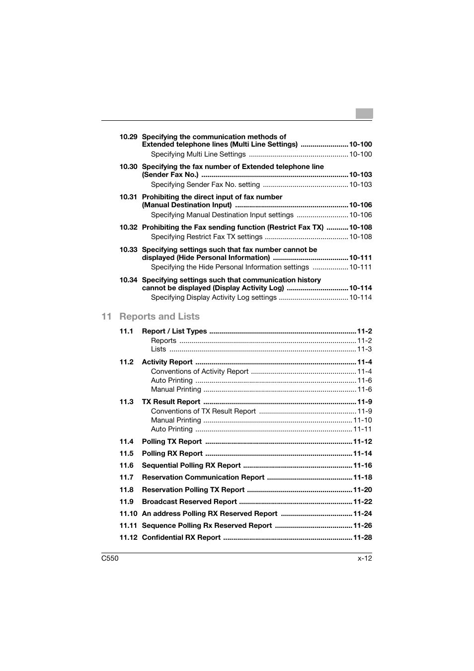 11 reports and lists | Konica Minolta bizhub C550 User Manual | Page 13 / 491