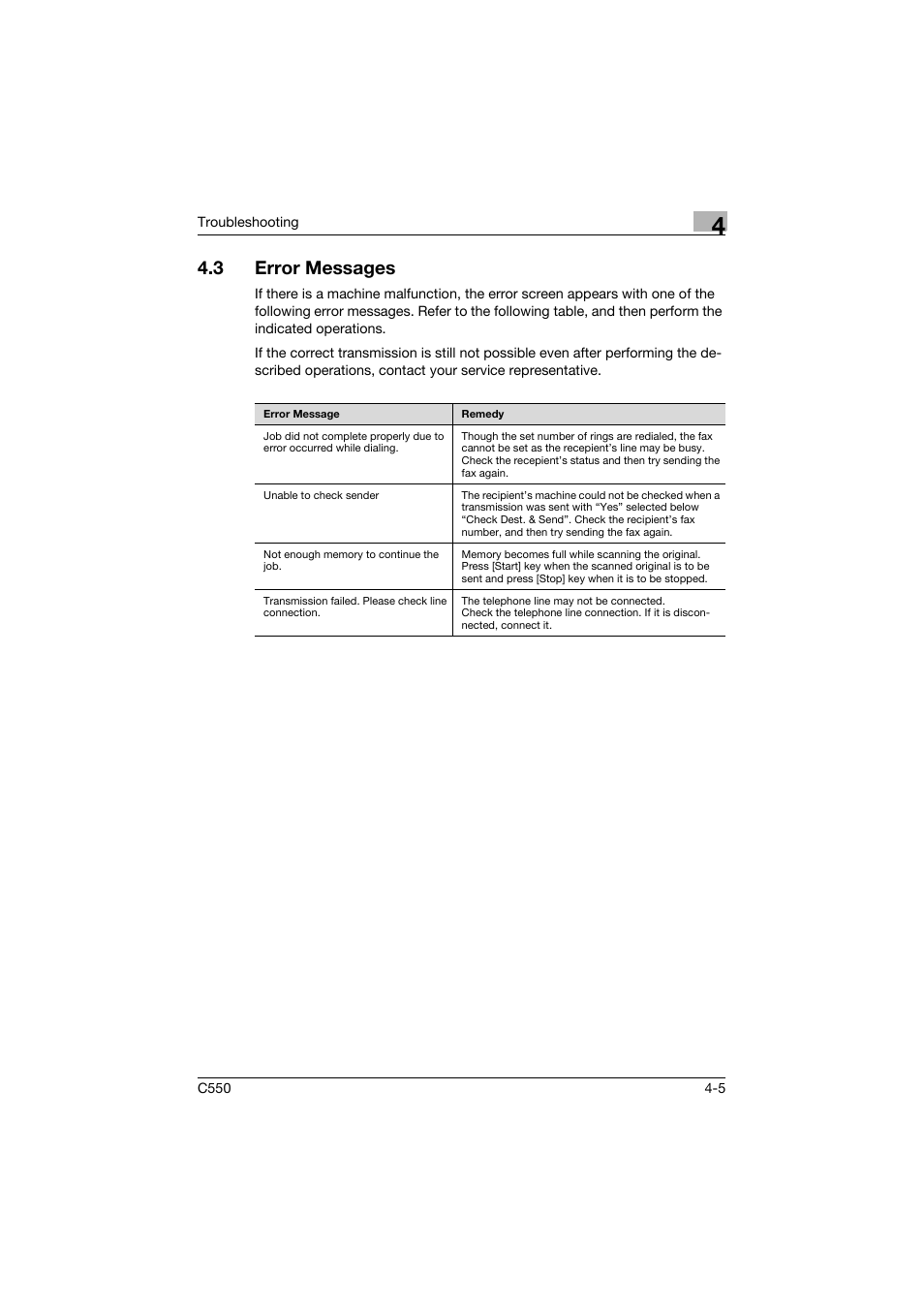 3 error messages, Error messages -5 | Konica Minolta bizhub C550 User Manual | Page 155 / 491