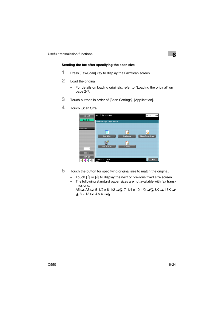 Sending the fax after specifying the scan size, Sending the fax after specifying the scan size -24 | Konica Minolta bizhub C550 User Manual | Page 183 / 491