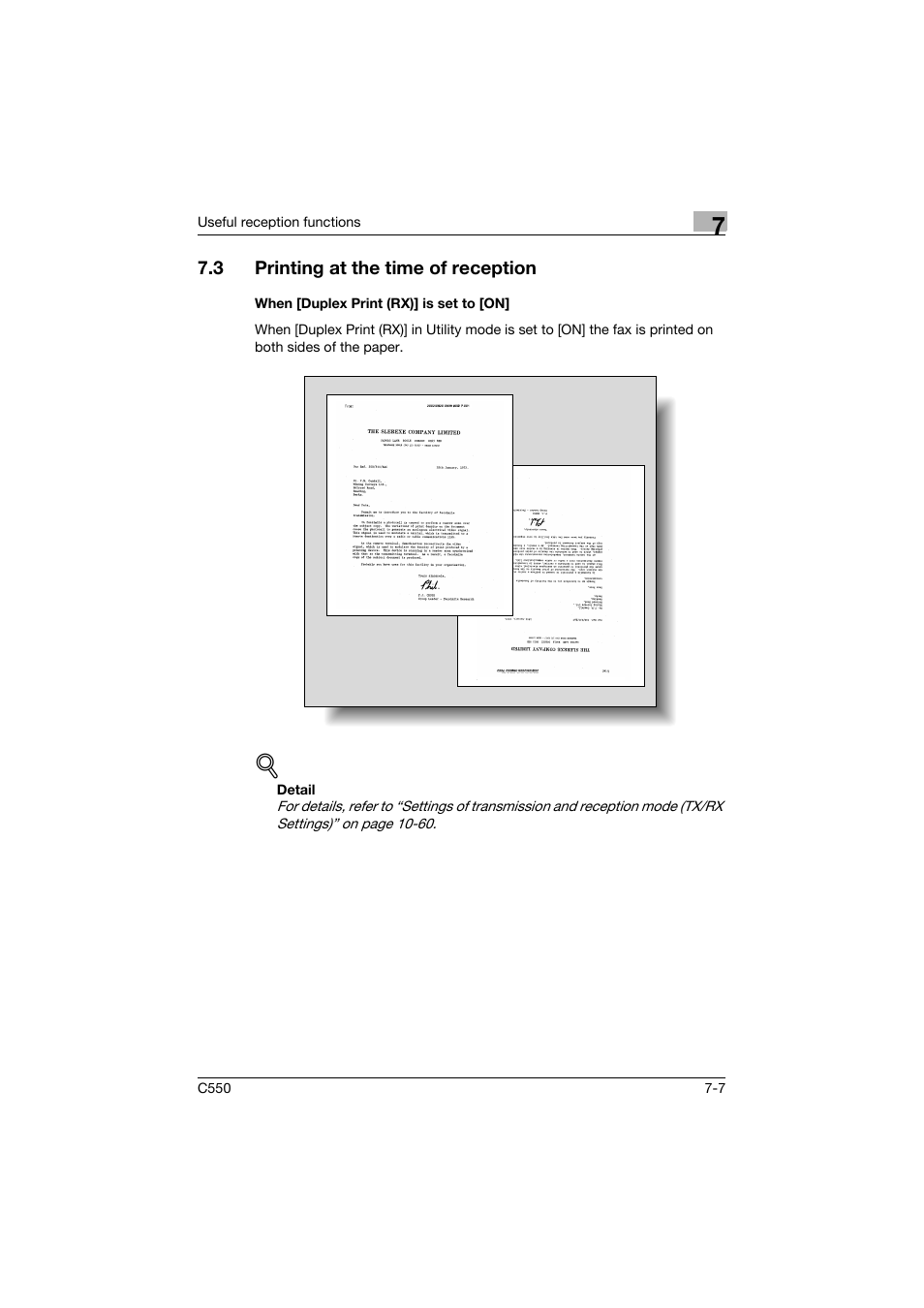 3 printing at the time of reception, When [duplex print (rx)] is set to [on, Printing at the time of reception -7 | When [duplex print (rx)] is set to [on] -7 | Konica Minolta bizhub C550 User Manual | Page 243 / 491