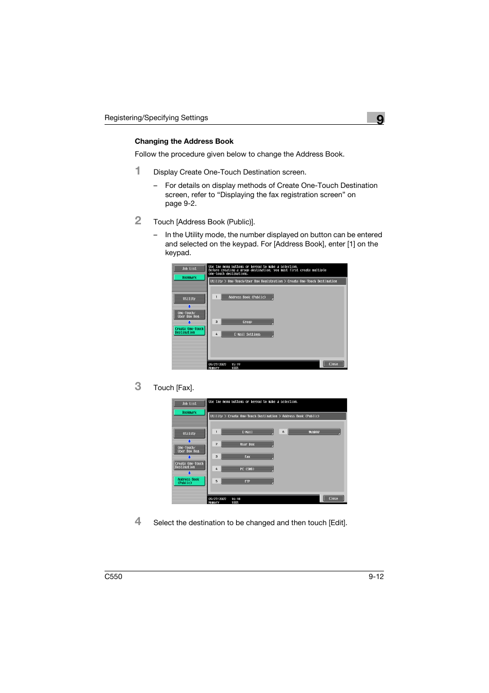Changing the address book, Changing the address book -12 | Konica Minolta bizhub C550 User Manual | Page 272 / 491