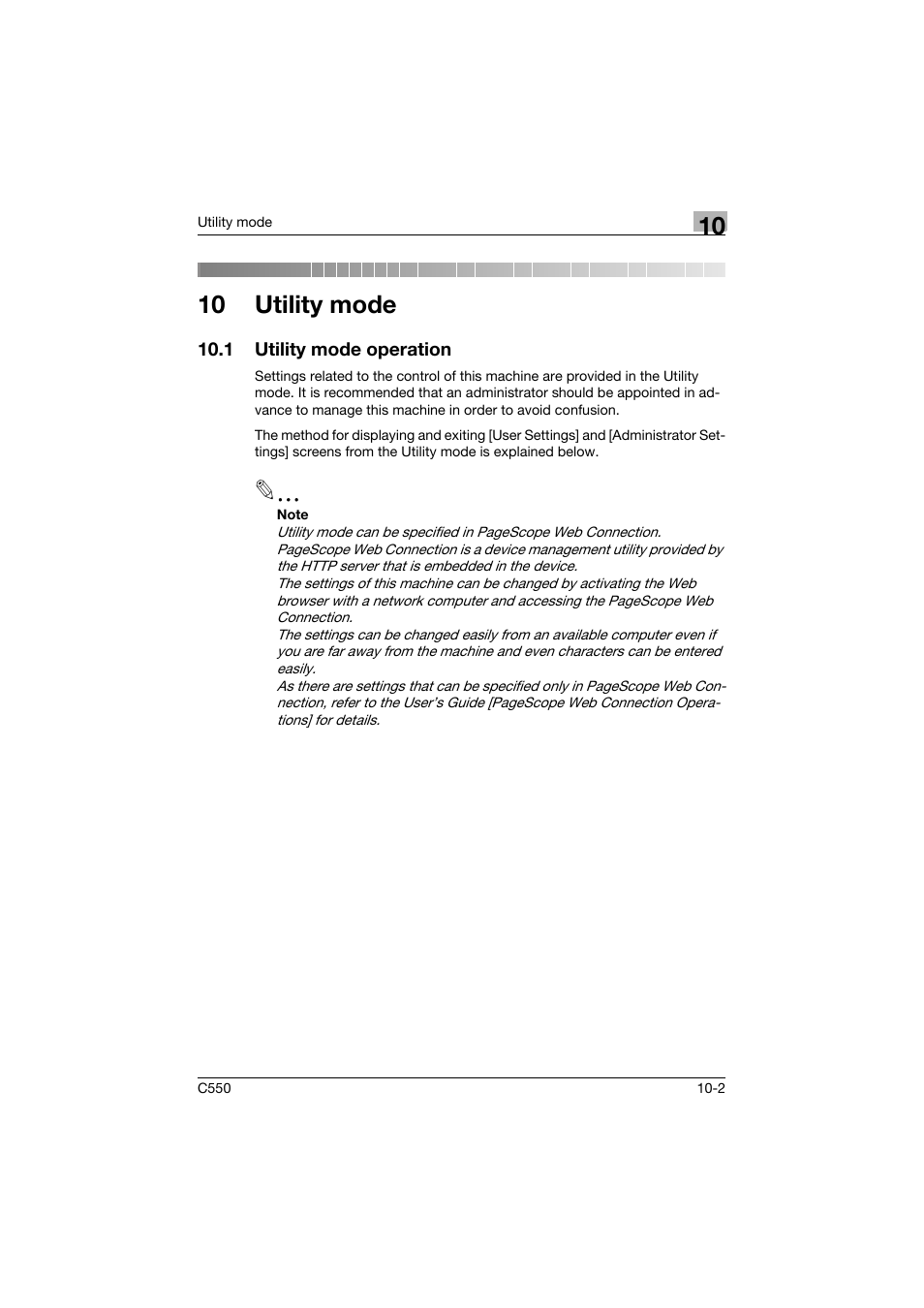 10 utility mode, 1 utility mode operation, Utility mode operation -2 | Konica Minolta bizhub C550 User Manual | Page 308 / 491