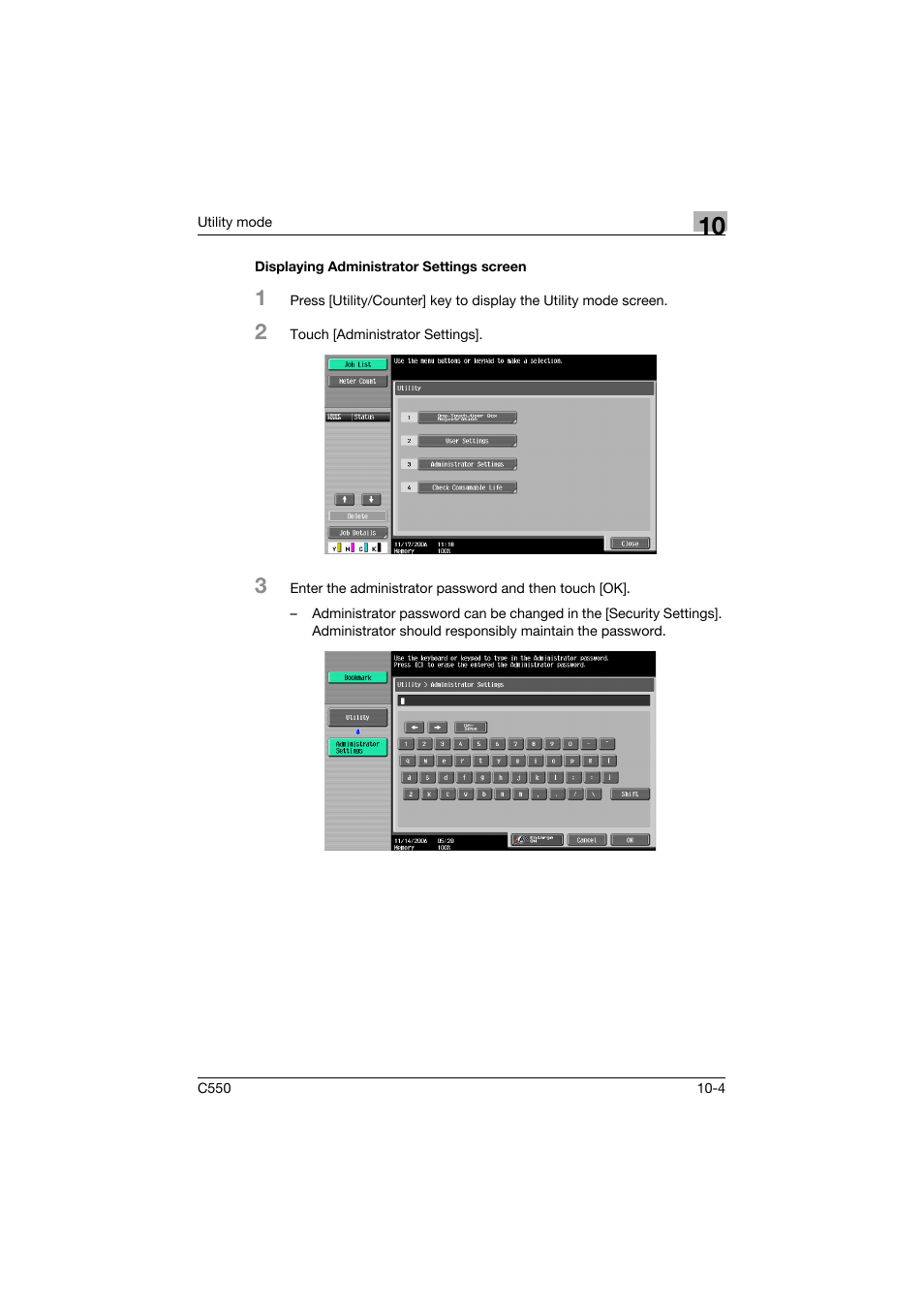 Displaying administrator settings screen, Displaying administrator settings screen -4 | Konica Minolta bizhub C550 User Manual | Page 310 / 491