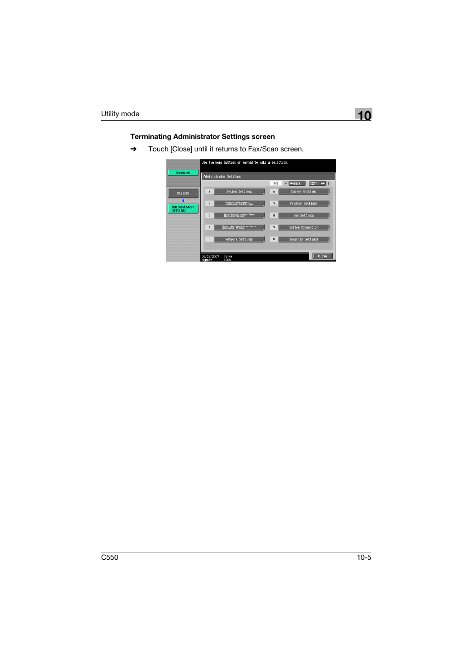 Terminating administrator settings screen, Terminating administrator settings screen -5 | Konica Minolta bizhub C550 User Manual | Page 311 / 491