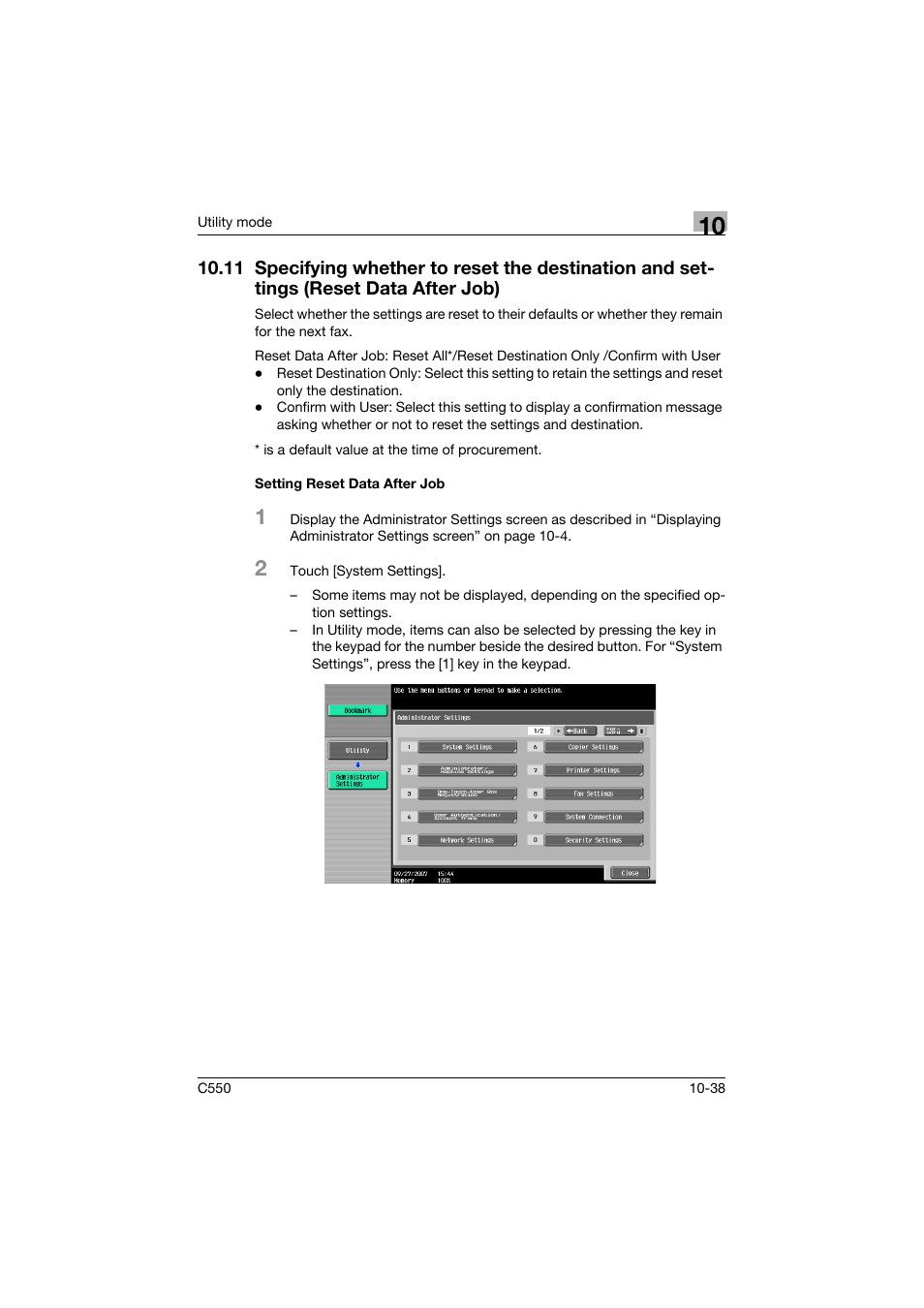 Setting reset data after job, Reset data after job) -38, Setting reset data after job -38 | Konica Minolta bizhub C550 User Manual | Page 344 / 491