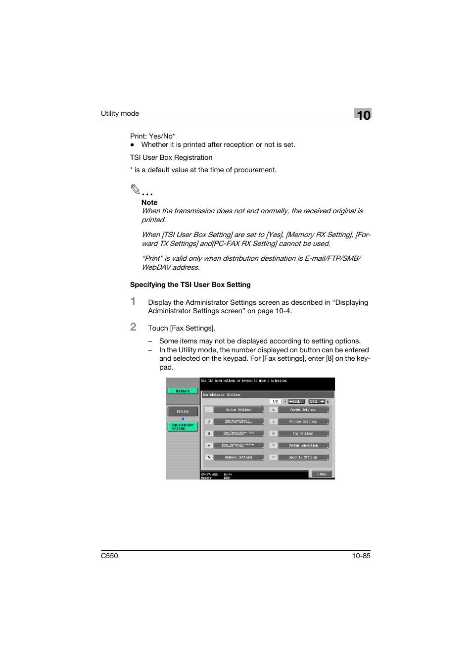 Specifying the tsi user box setting, Specifying the tsi user box setting -85 | Konica Minolta bizhub C550 User Manual | Page 391 / 491