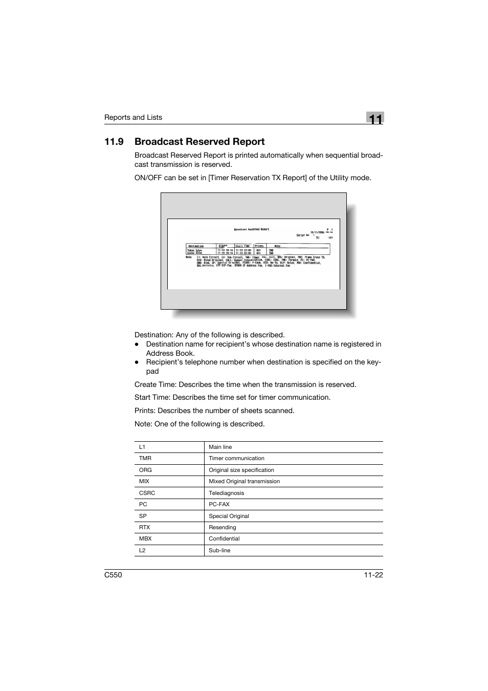 9 broadcast reserved report, Broadcast reserved report -22 | Konica Minolta bizhub C550 User Manual | Page 444 / 491