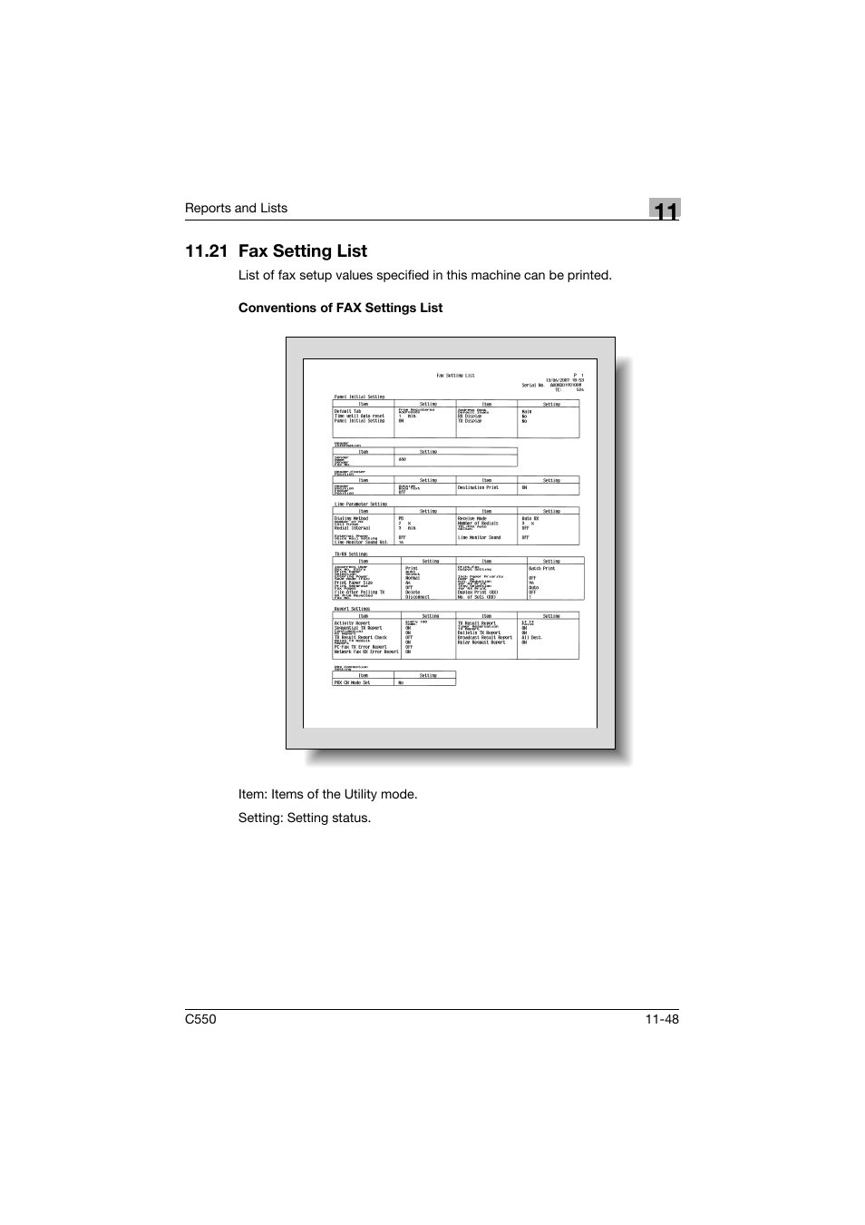 21 fax setting list, Conventions of fax settings list, 21 fax setting list -48 | Conventions of fax settings list -48 | Konica Minolta bizhub C550 User Manual | Page 470 / 491