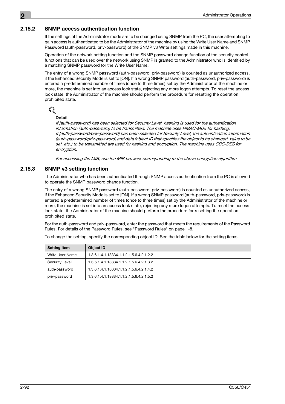 2 snmp access authentication function, 3 snmp v3 setting function, Snmp access authentication function -92 | Snmp v3 setting function -92 | Konica Minolta bizhub C451 User Manual | Page 107 / 192