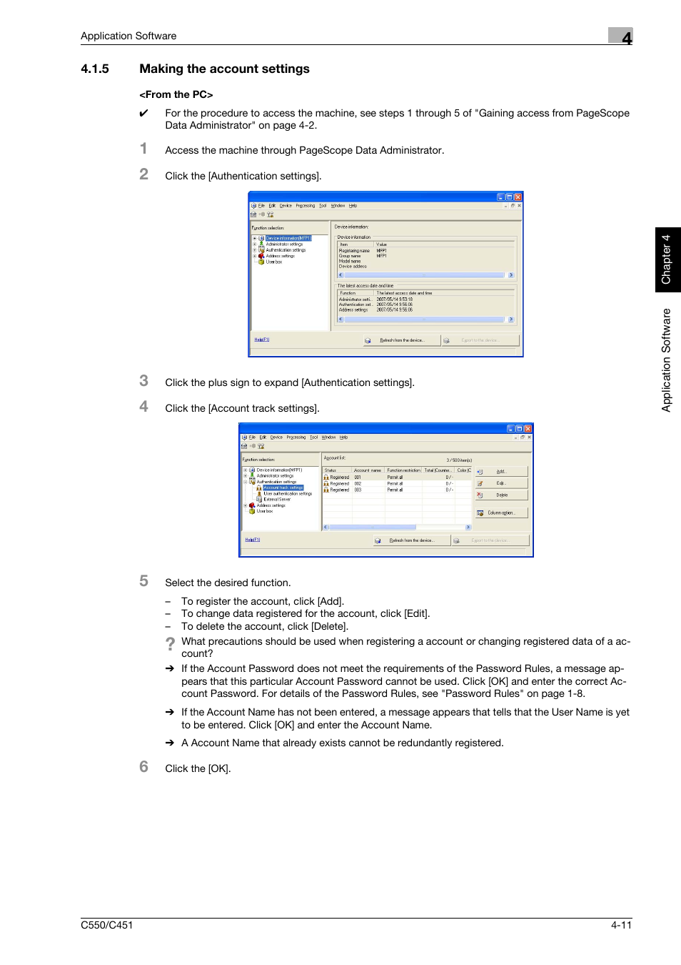 5 making the account settings, From the pc, Making the account settings -11 <from the pc> -11 | Konica Minolta bizhub C451 User Manual | Page 164 / 192