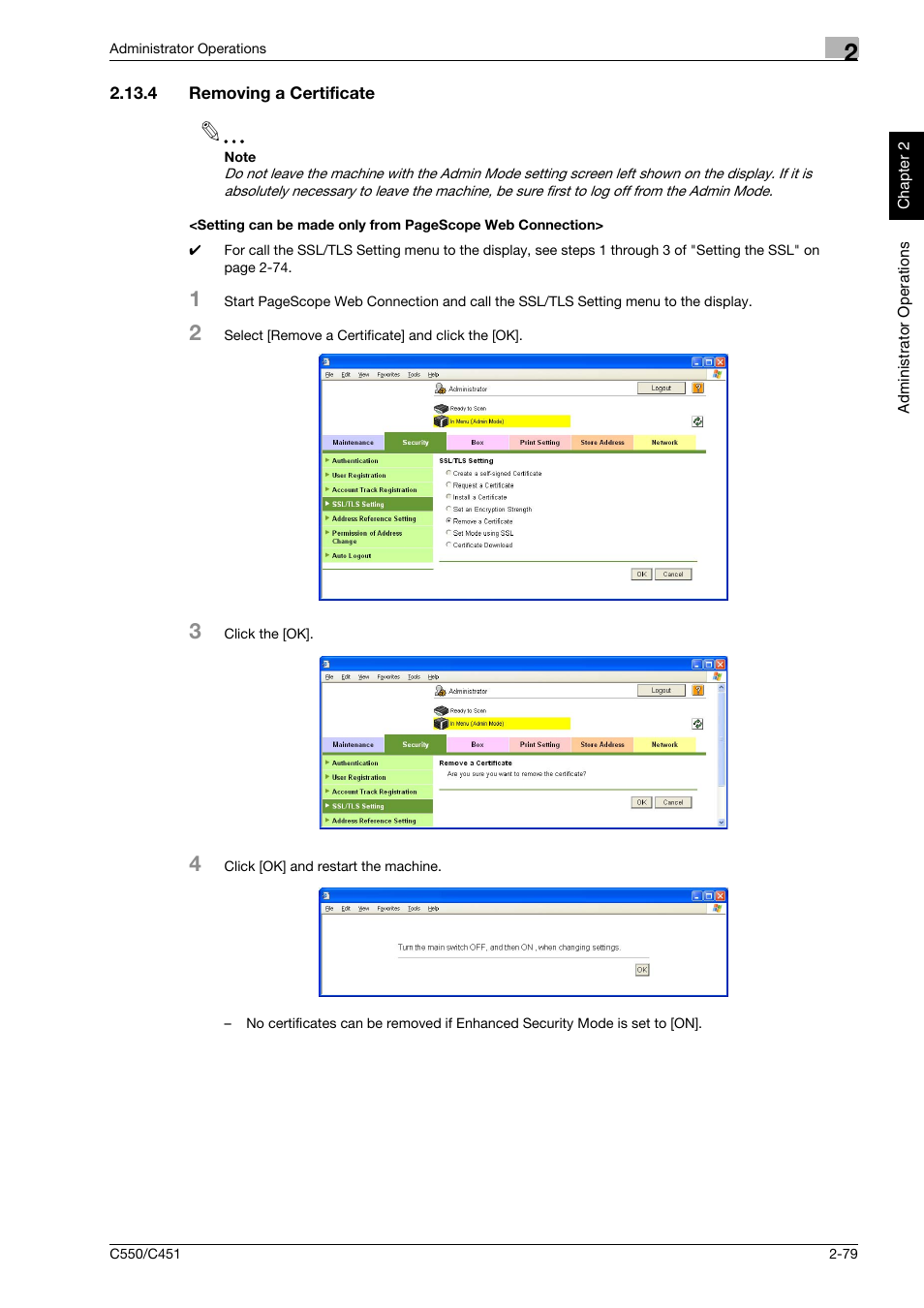 4 removing a certificate | Konica Minolta bizhub C451 User Manual | Page 94 / 192