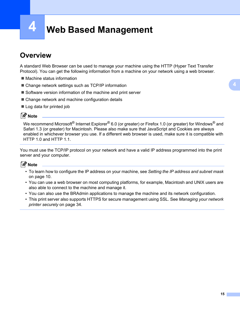 4 web based management, Overview, Web based management | Konica Minolta bizhub 20P User Manual | Page 21 / 81