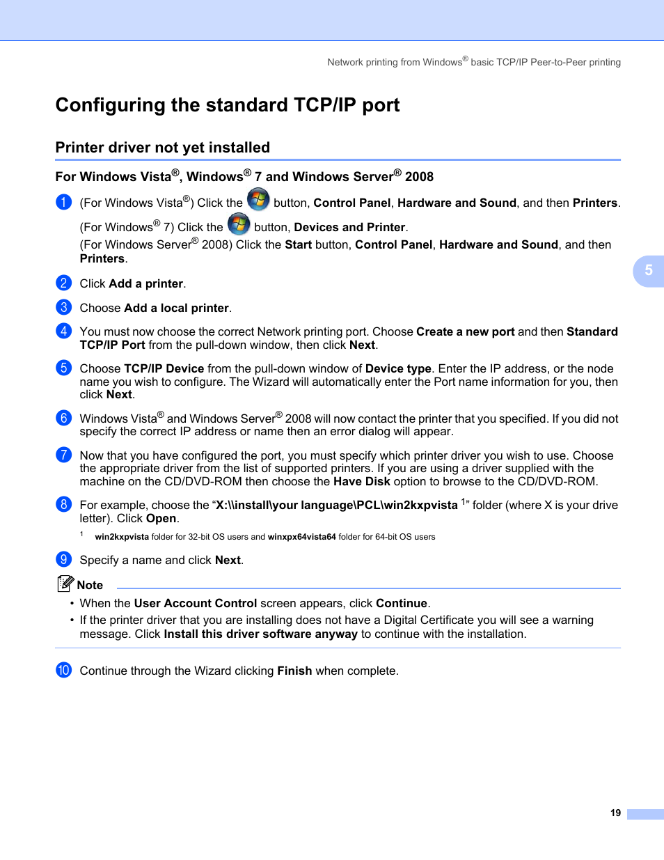 Configuring the standard tcp/ip port, Printer driver not yet installed | Konica Minolta bizhub 20P User Manual | Page 25 / 81